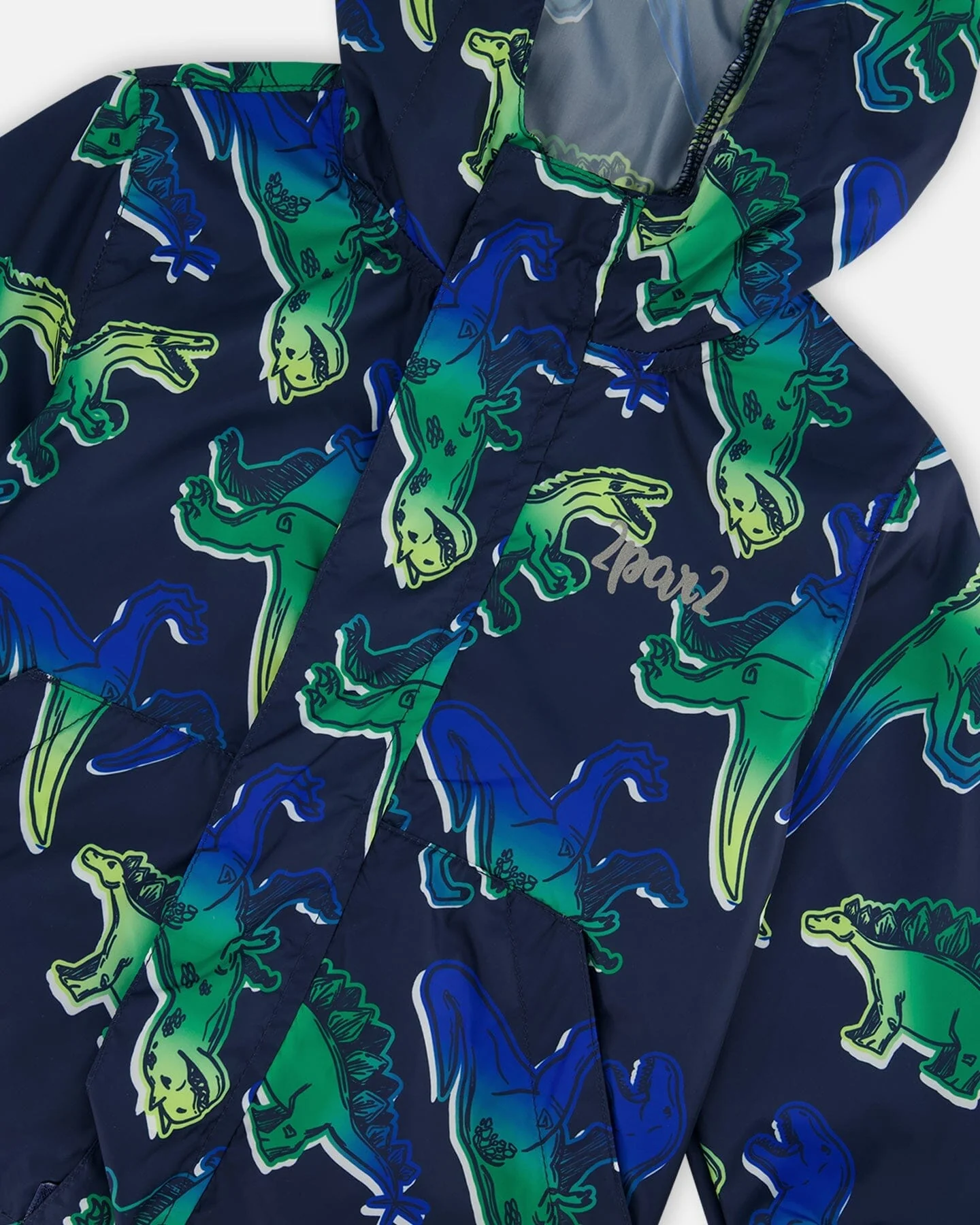Printed Packable Windbreaker Blue And Green Dino On Navy