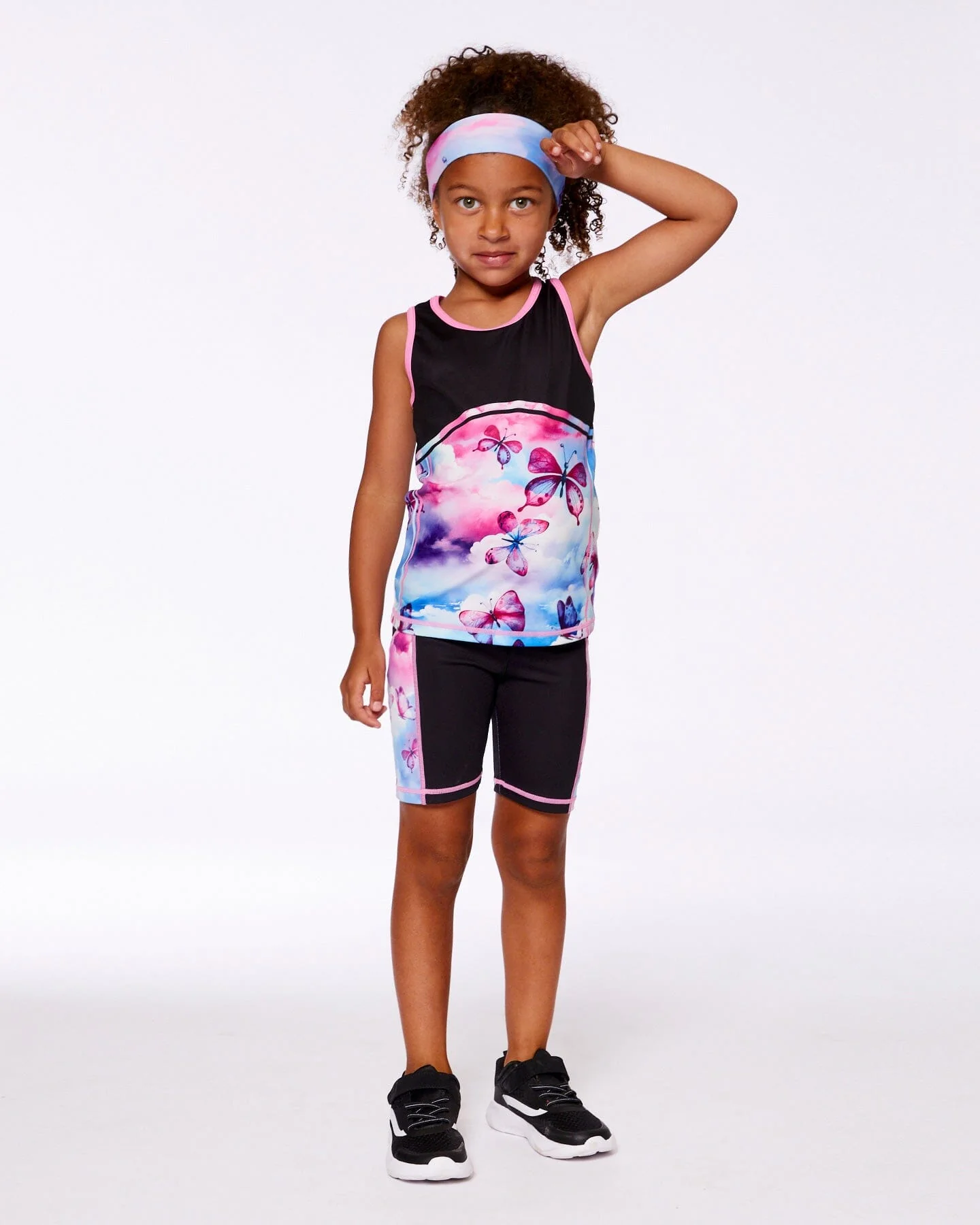 Printed Athletic Biker Short Black, Pink And Multicolored Butterflies