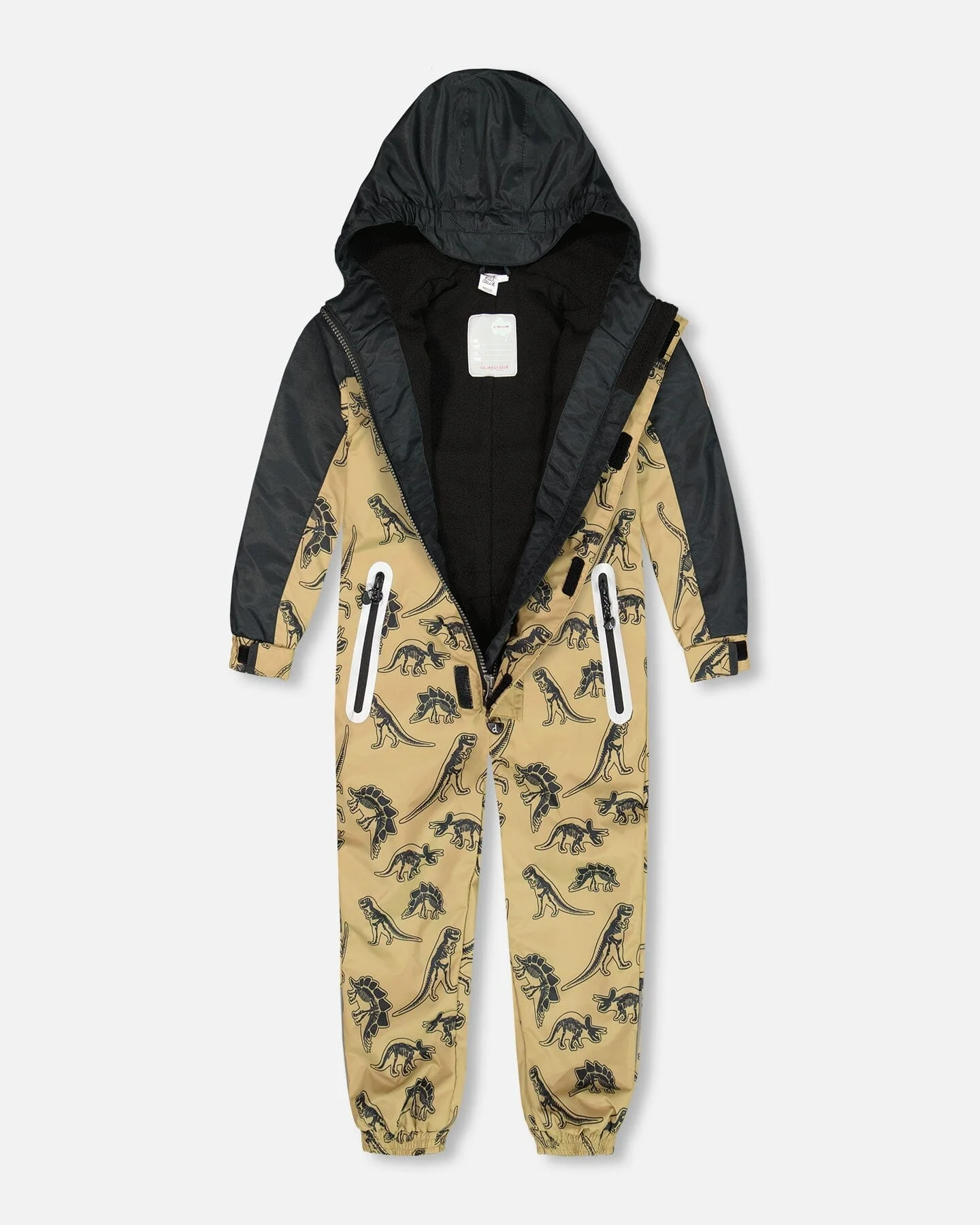 Printed Mid-Season One-Piece Outerwear Black Dinosaur On Beige Background