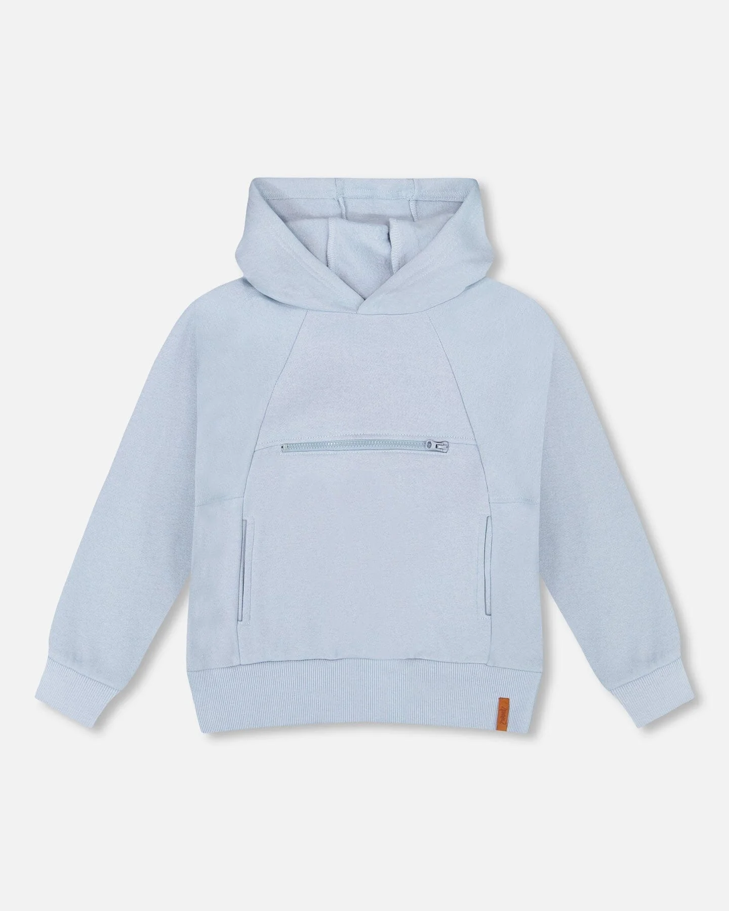 Pullover Hooded Fleece Sweatshirt With Zip Pocket Light Blue