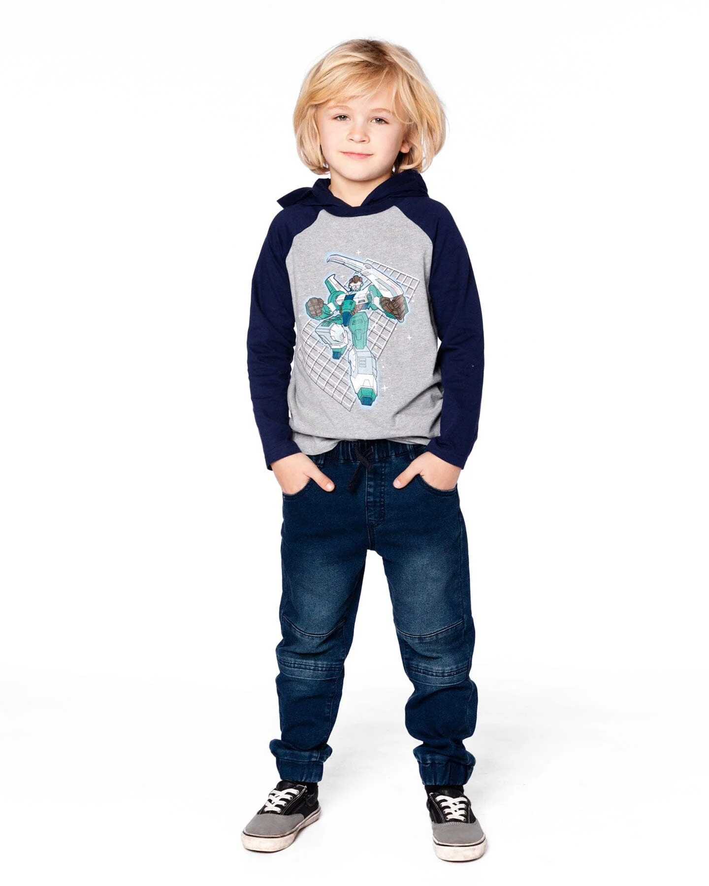 Organic Cotton Jersey Hooded Raglan Sleeve Tee Navy Blue