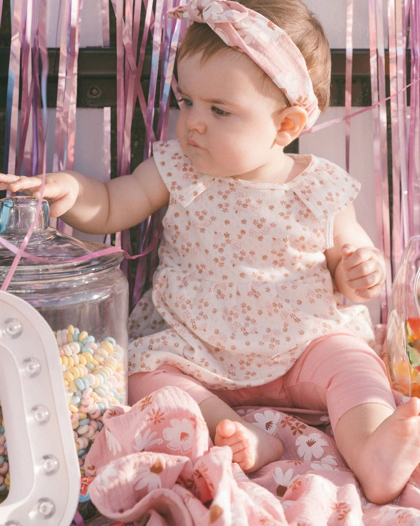 Printed Organic Cotton Tunic And Leggings Set White With Pink Flowers