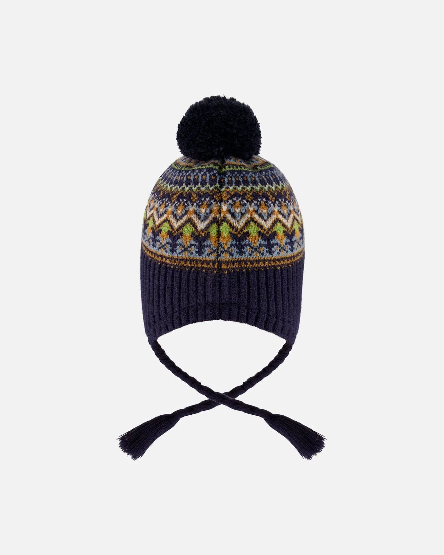 Lined Peruvian Knit Hat With Pompom Taupe And Navy