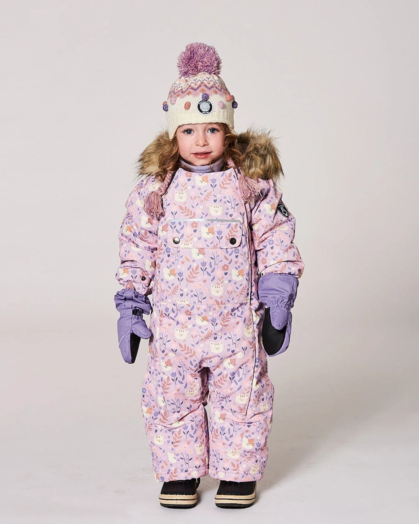 Lined Peruvian Knit Pompom Hat Off-White And Lilac