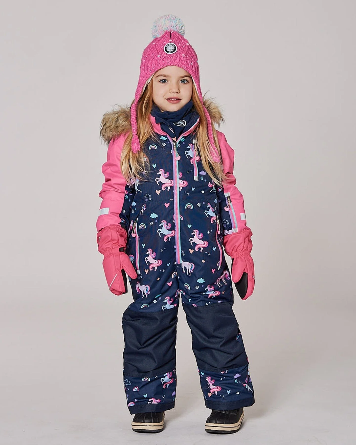 One-Piece Play Snowsuit Navy Unicorn Print