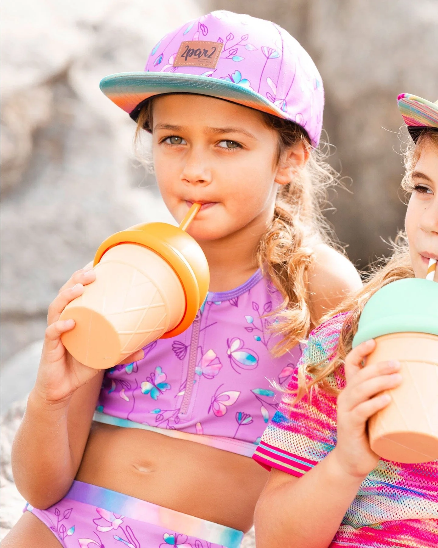 Printed Two-Piece Swimsuit Old Mauve And Multicolored Butterflies