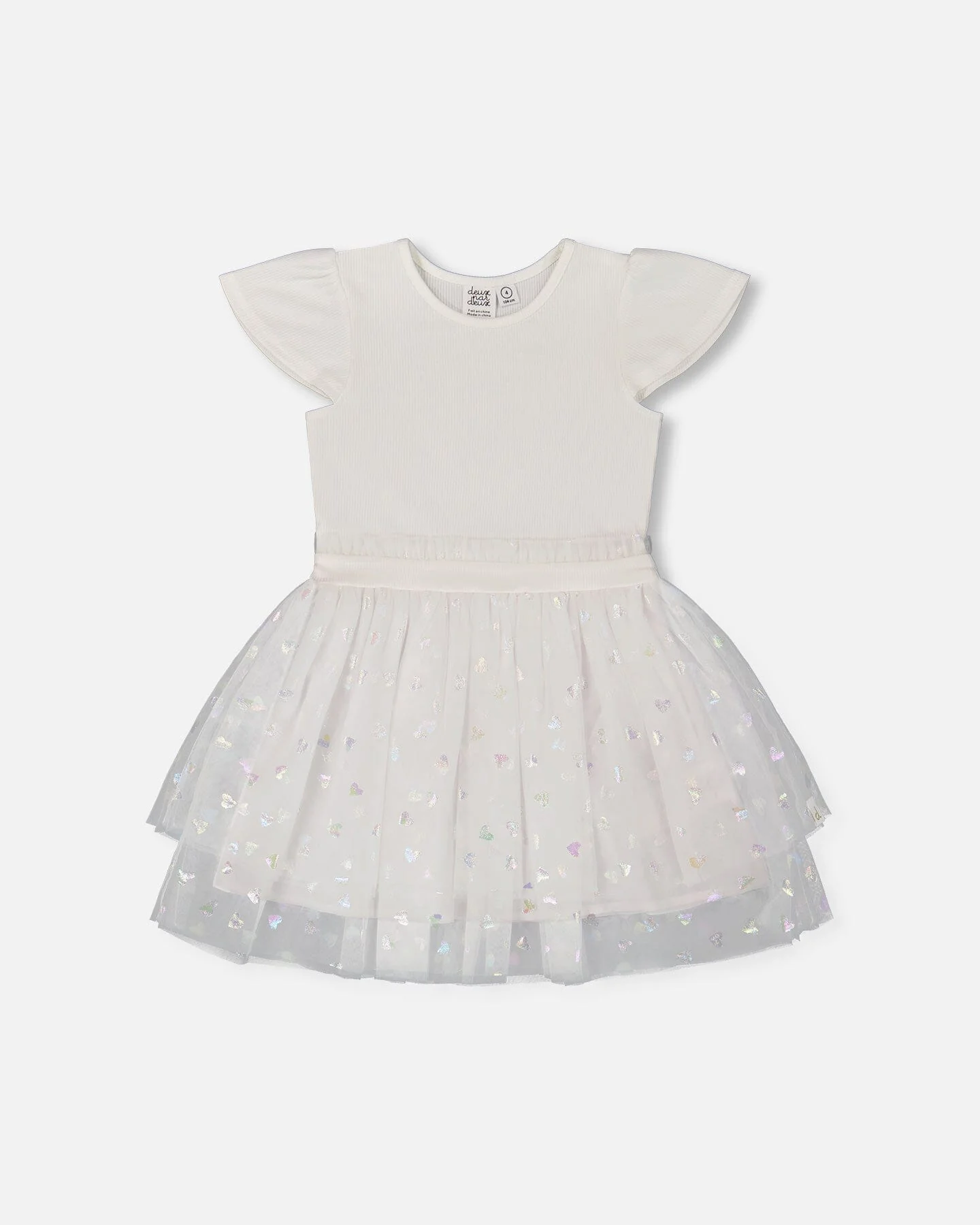 Bi-Material Dress With Glitter Hearts Skirt Snow White