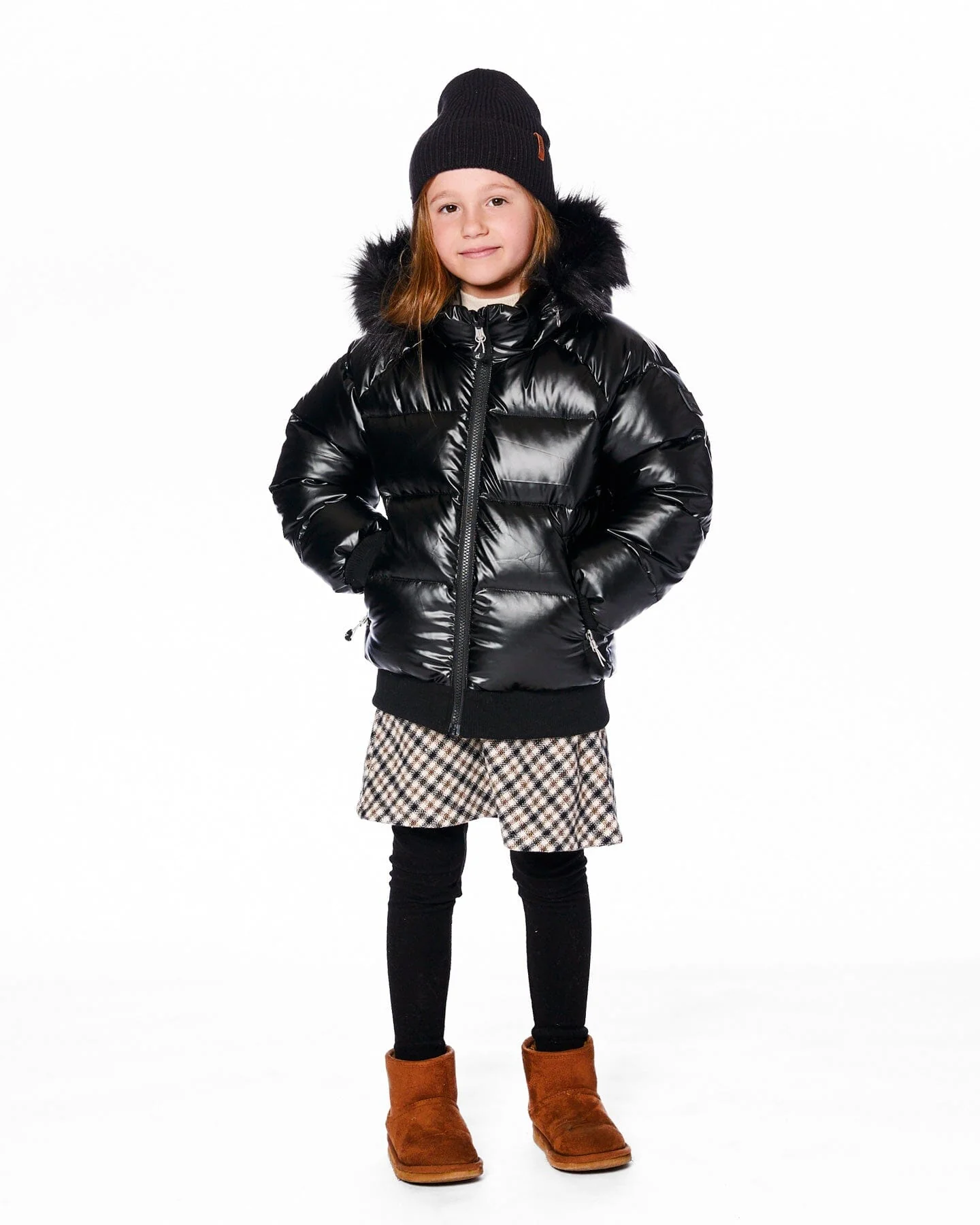 Black Quilted Bomber-Style Winter Coat