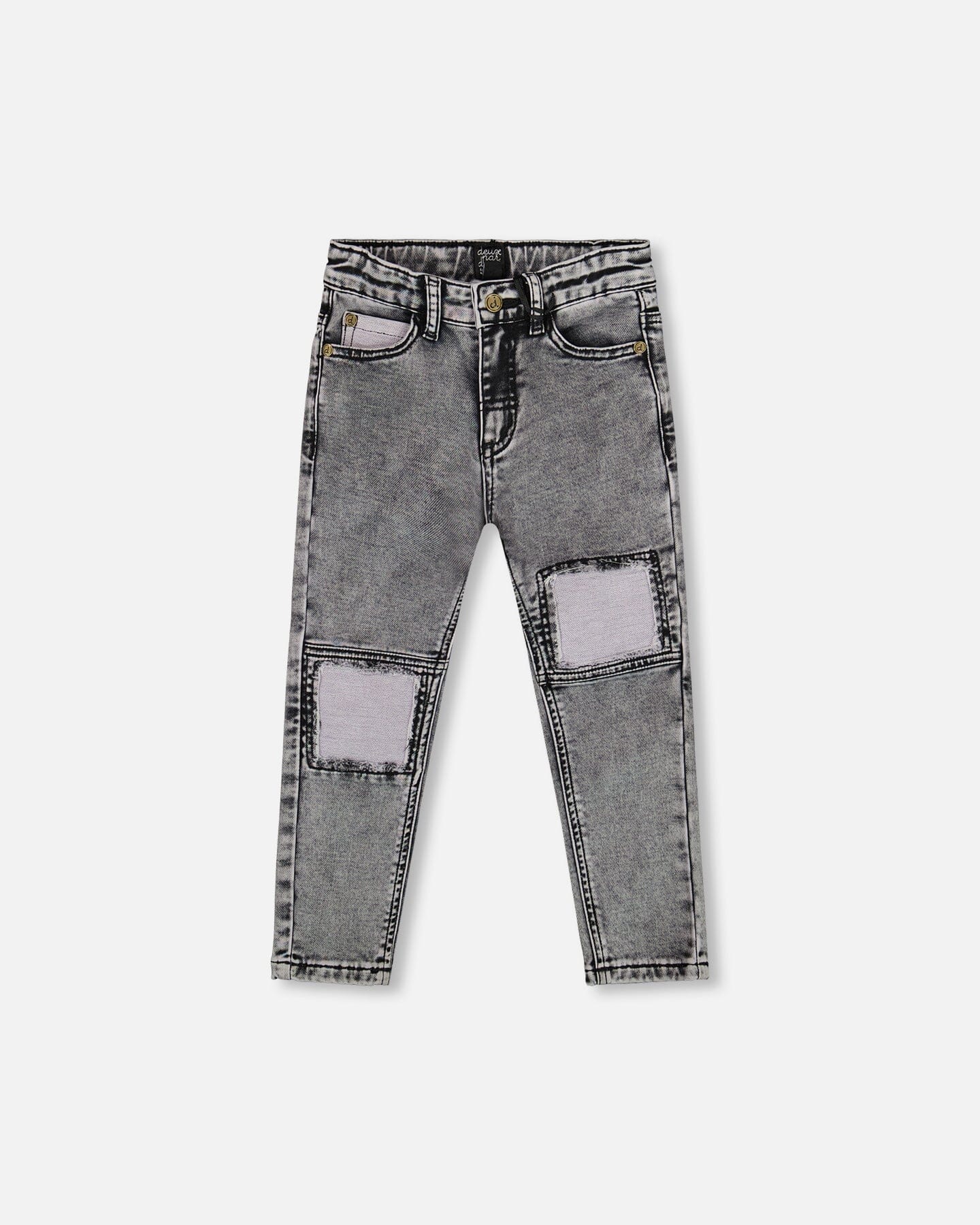 French Terry Black Denim Pants With Contrasting Patch