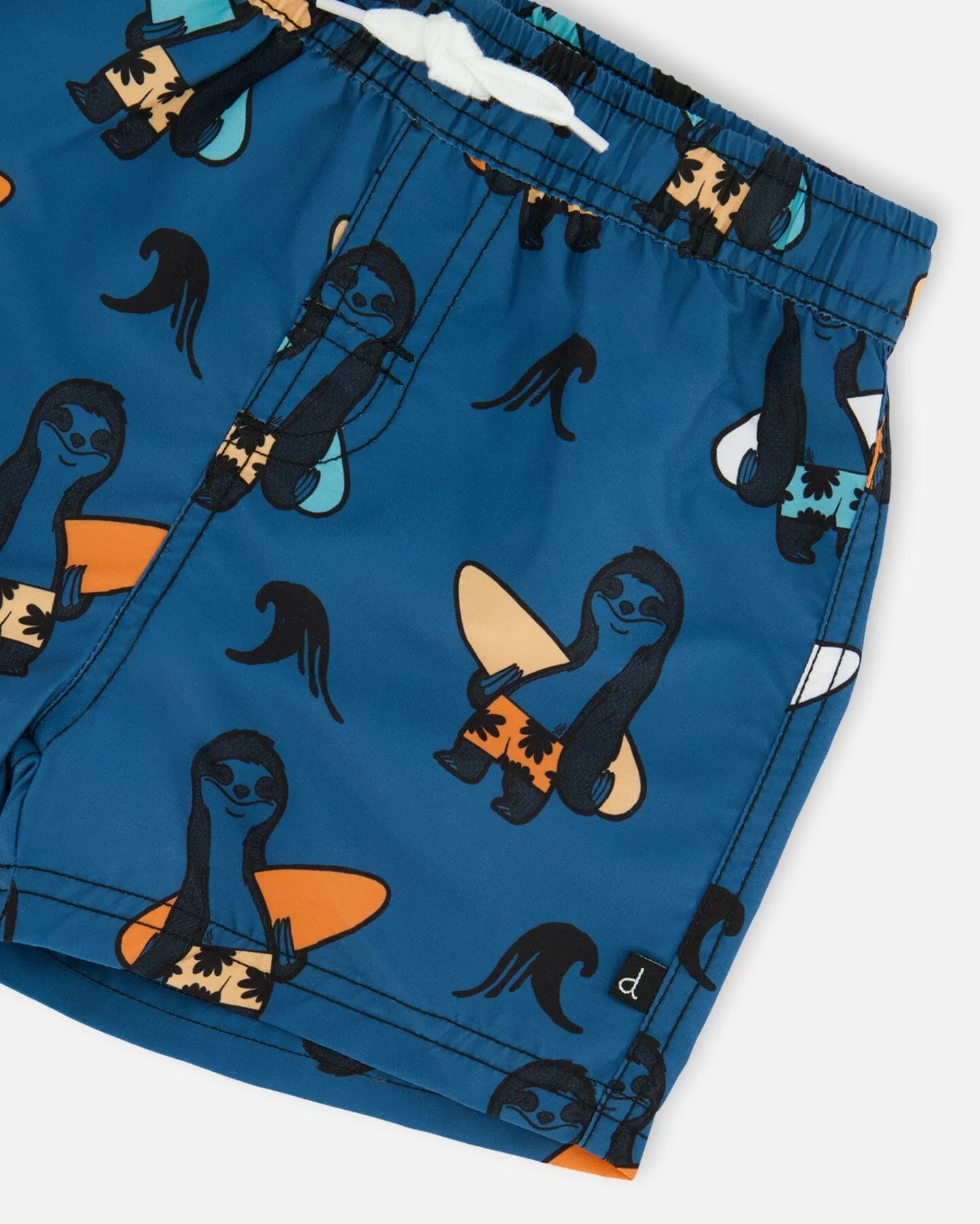 Printed Swim Trunks Orange Sloths On Navy Blue