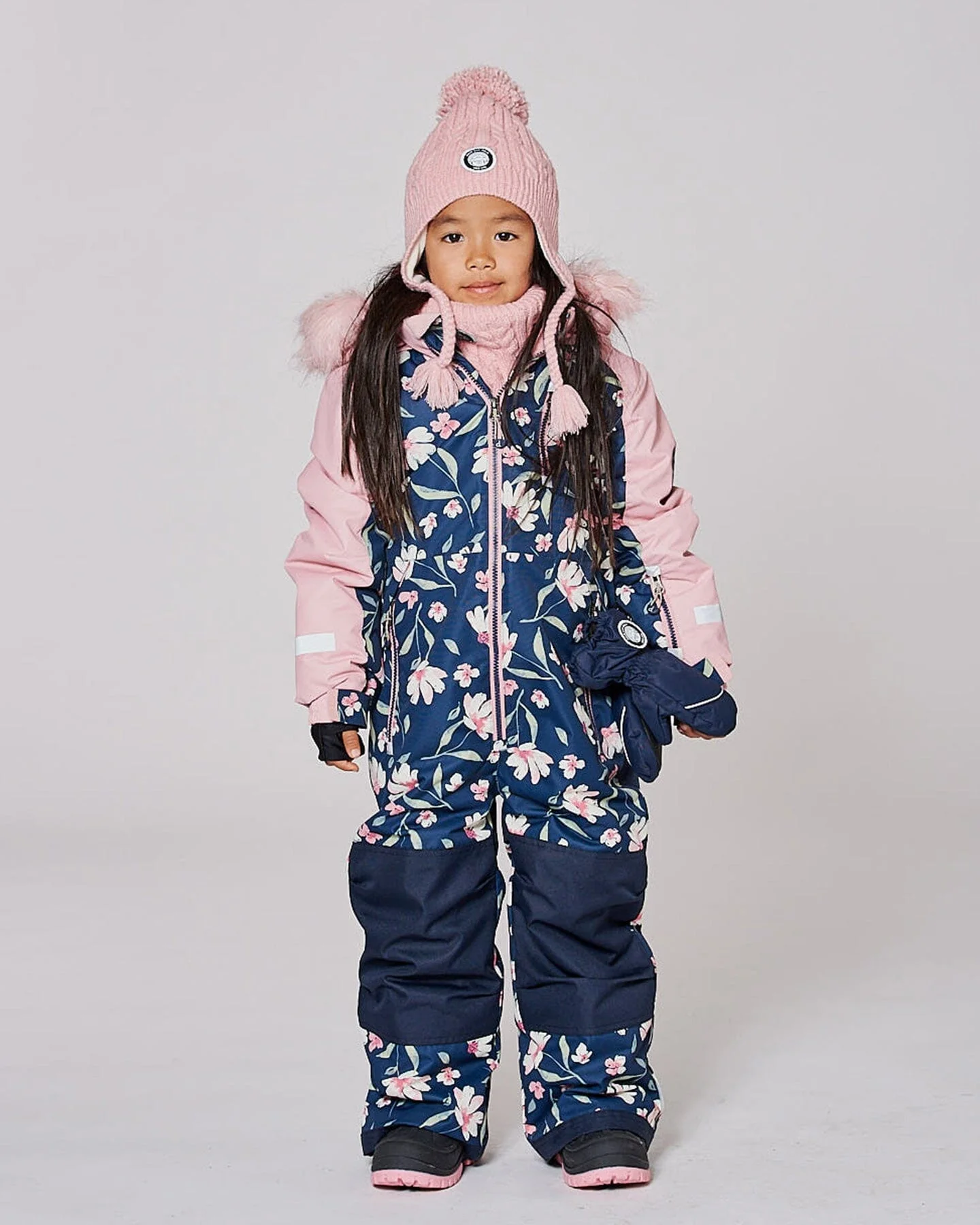 One-Piece Play Snowsuit Navy Flower Print