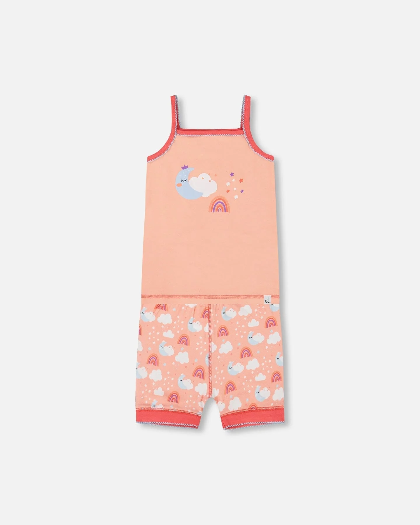 Organic Cotton Tank Top And Shorts Pajama Set Rainbow On Light Coral