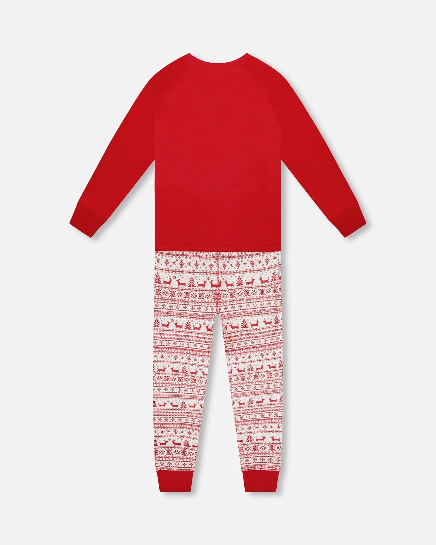 Adult Women Organic Cotton Two-Piece Pajamas Red And White Fairisle
