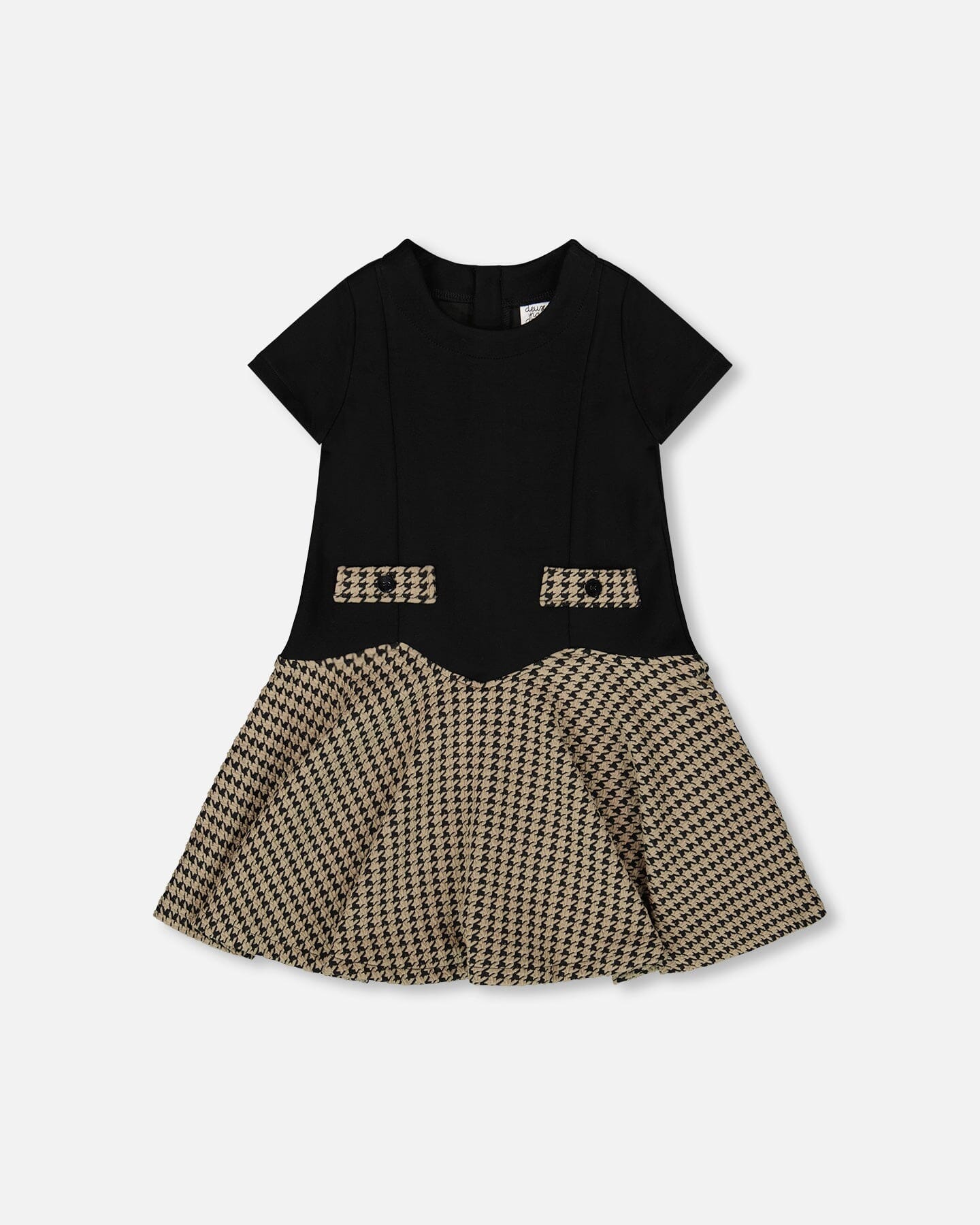 Short Sleeve Bi-Material Milano And Jacquard Knit Dress Black