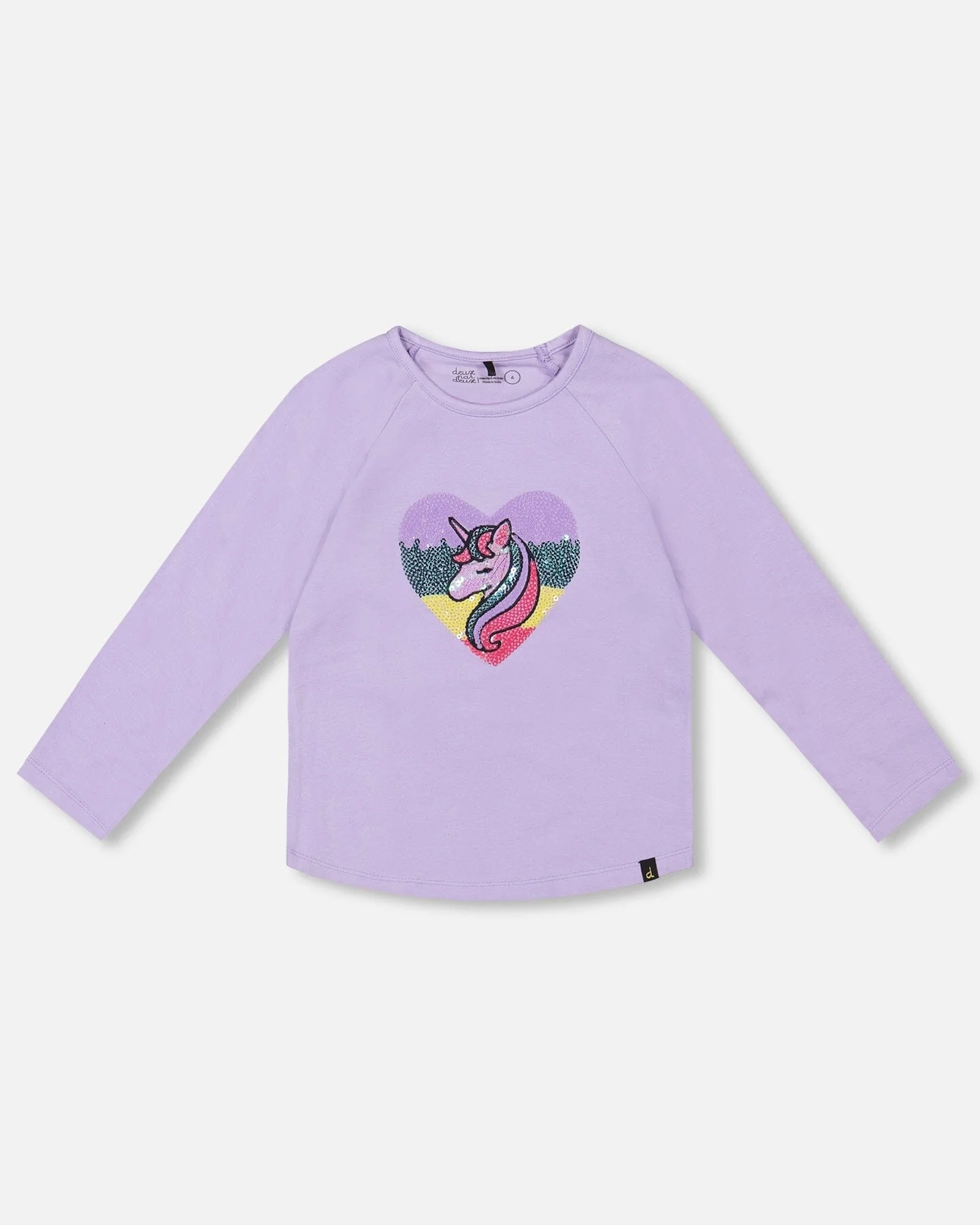 Organic Cotton Long Sleeve T-Shirt Lavender With Sequin Unicorn