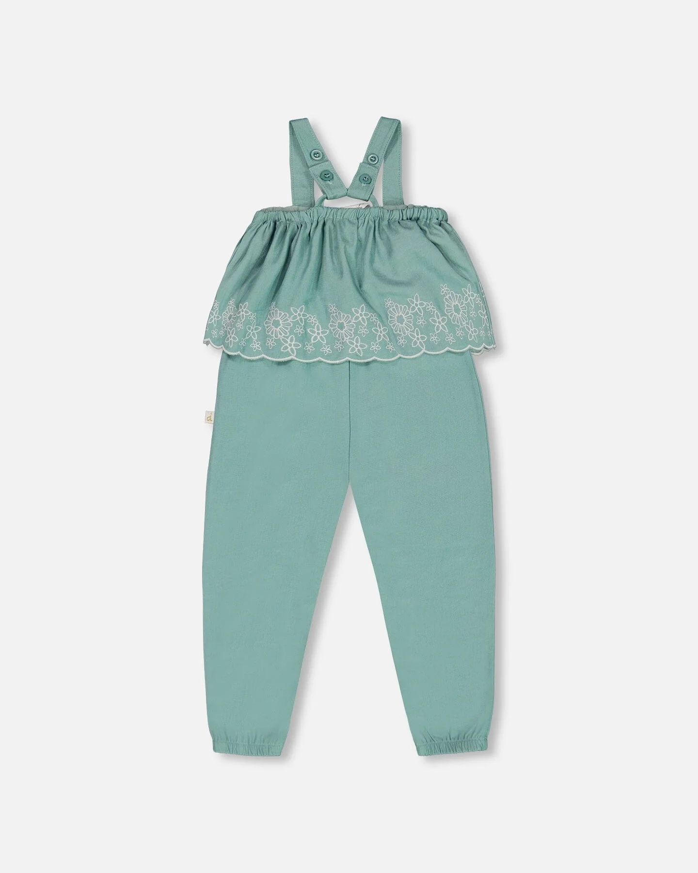 Chambray Jumpsuit With Embroidery Light Blue