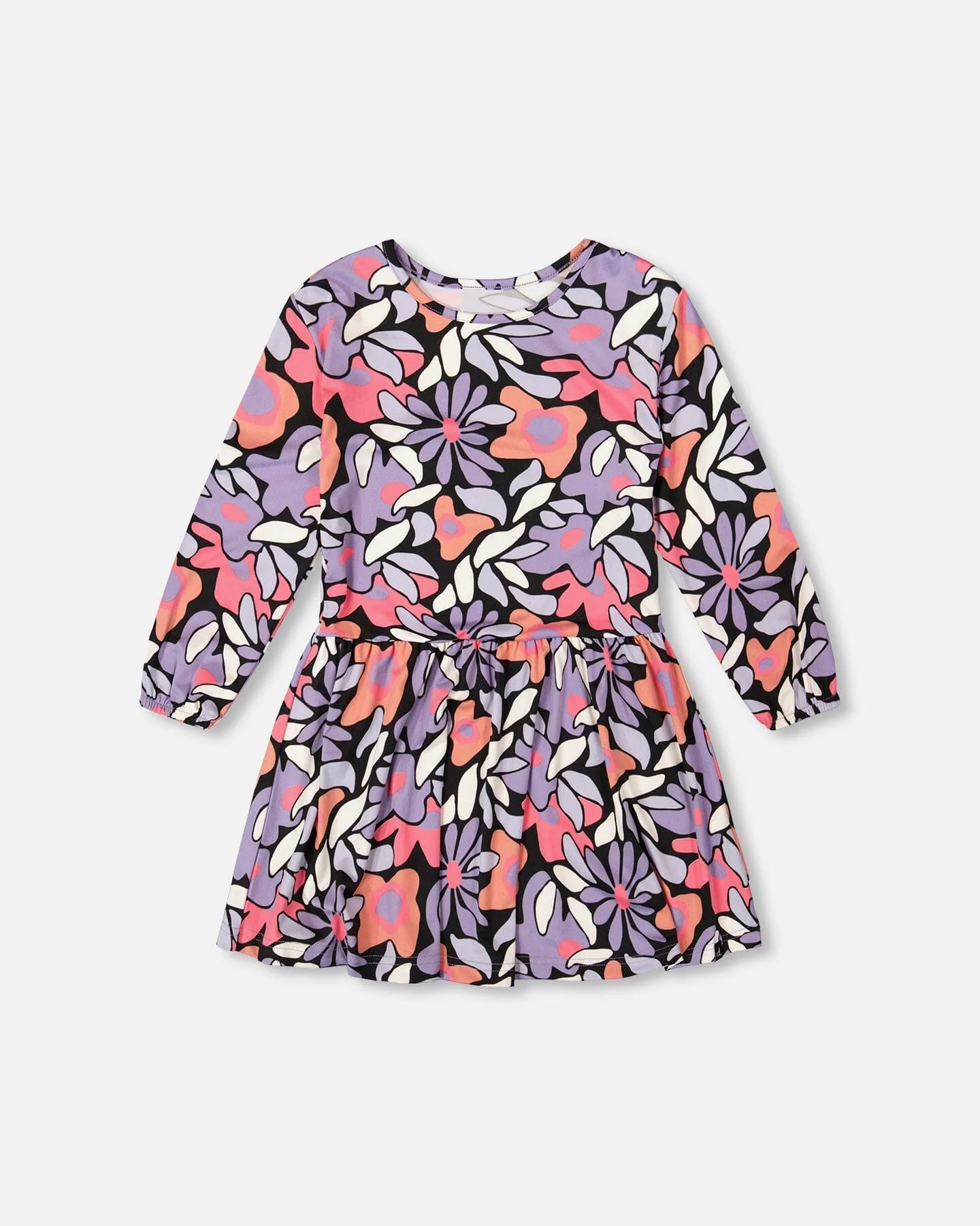 Jersey Dress Black Retro Flower Print