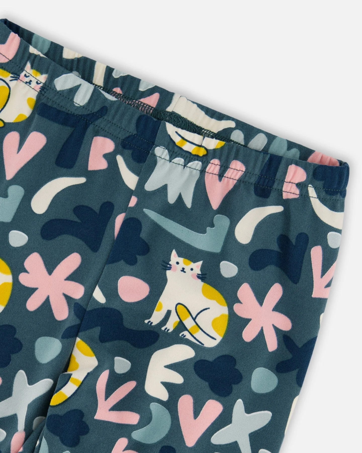 Stretch Jersey Leggings Green Cat Print