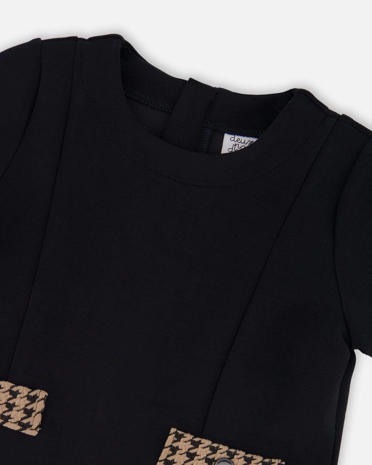 Short Sleeve Bi-Material Milano And Jacquard Knit Dress Black