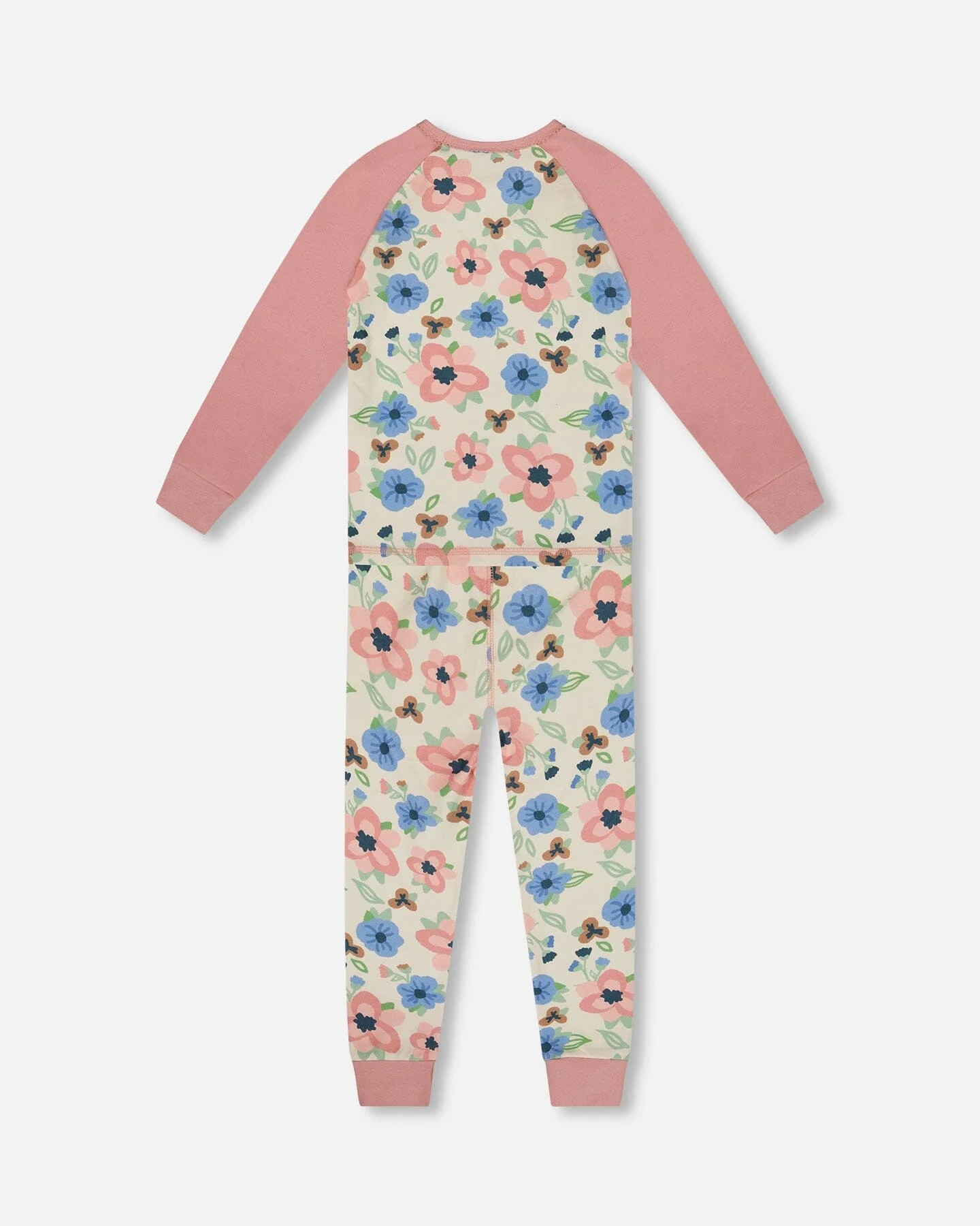 Organic Cotton Two-Piece Pajamas Off-White Flower Print