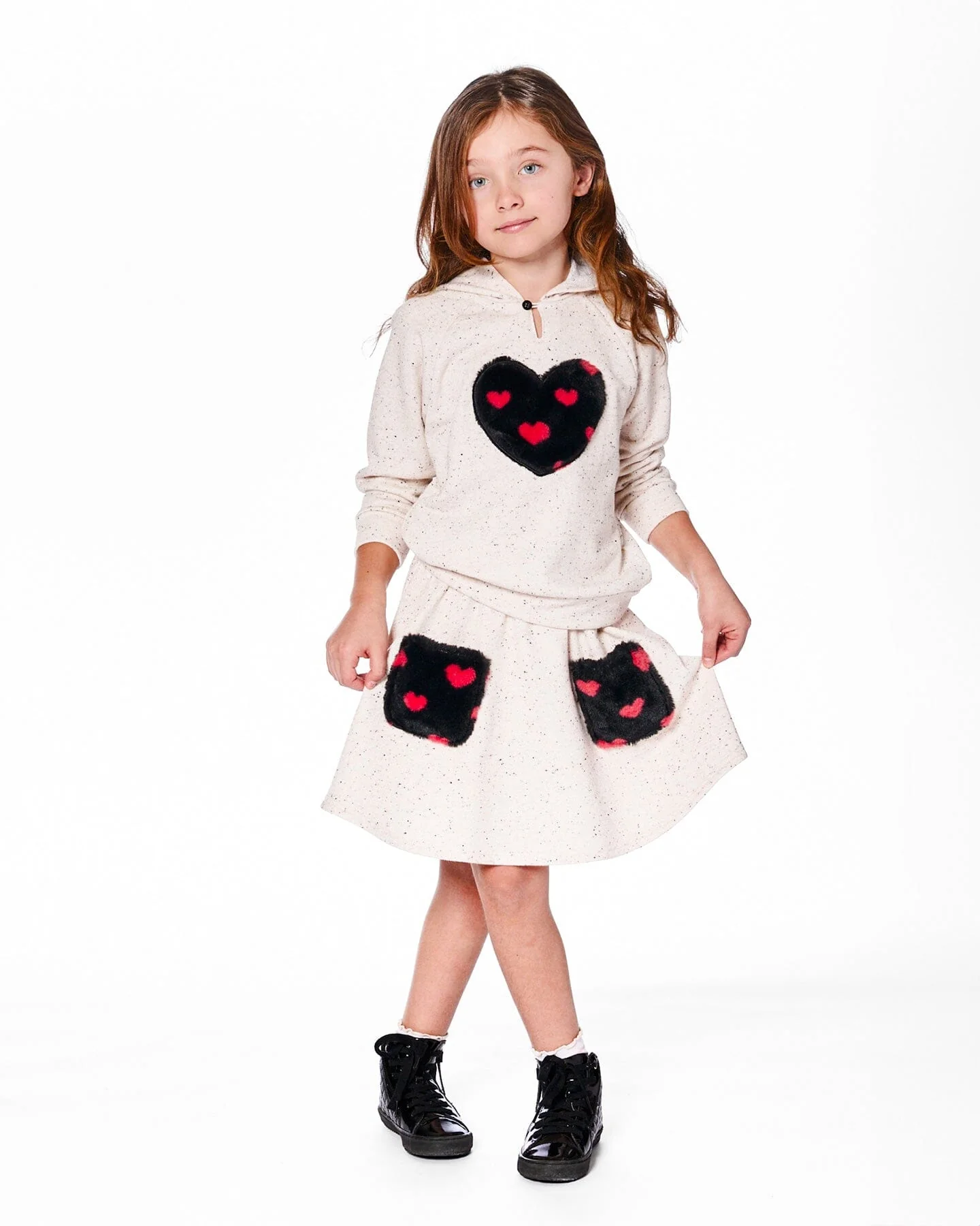 Glittering French Terry Skirt Beige And Black