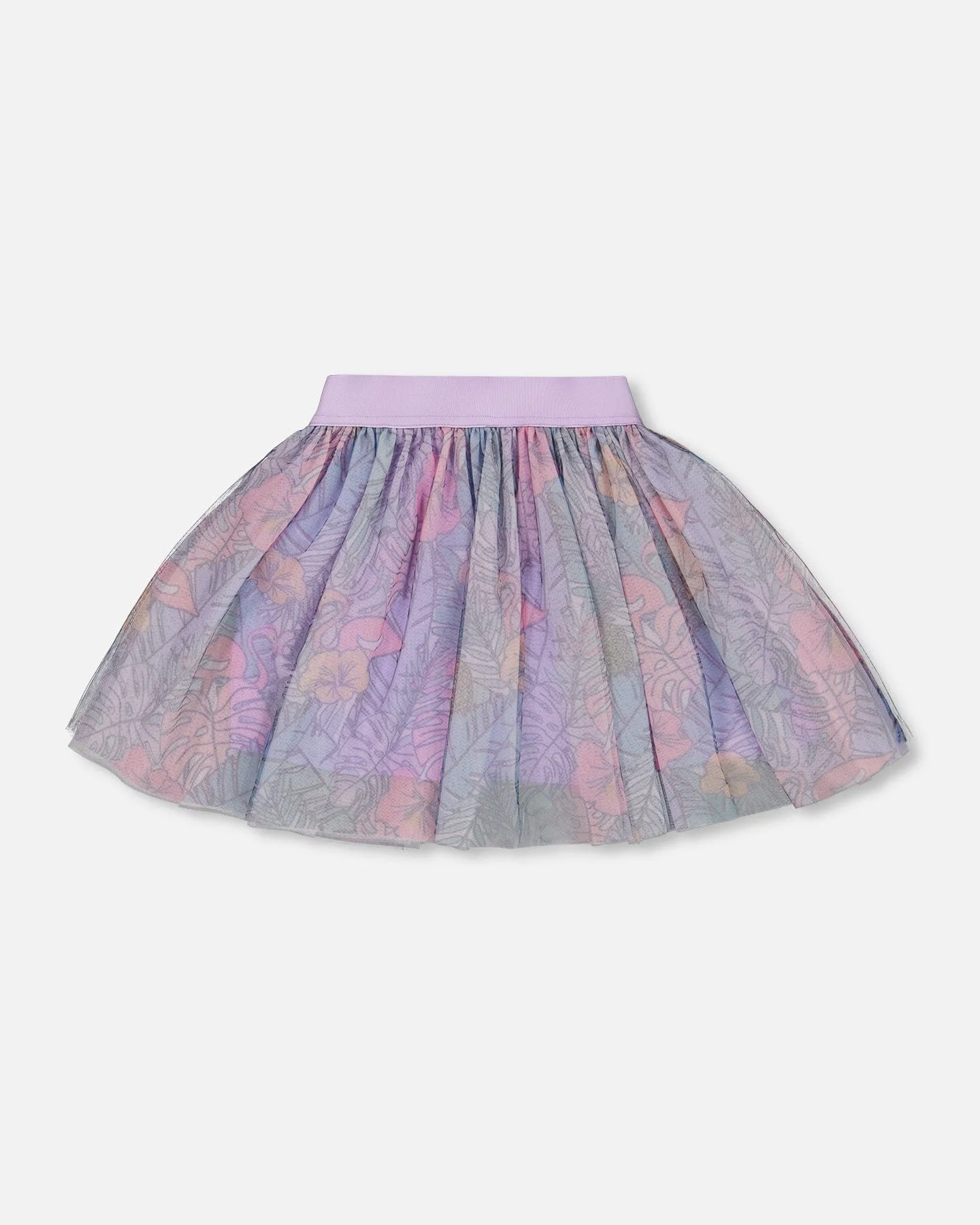 Printed Mesh Skirt Lilac Tropical And Pink Flamingos