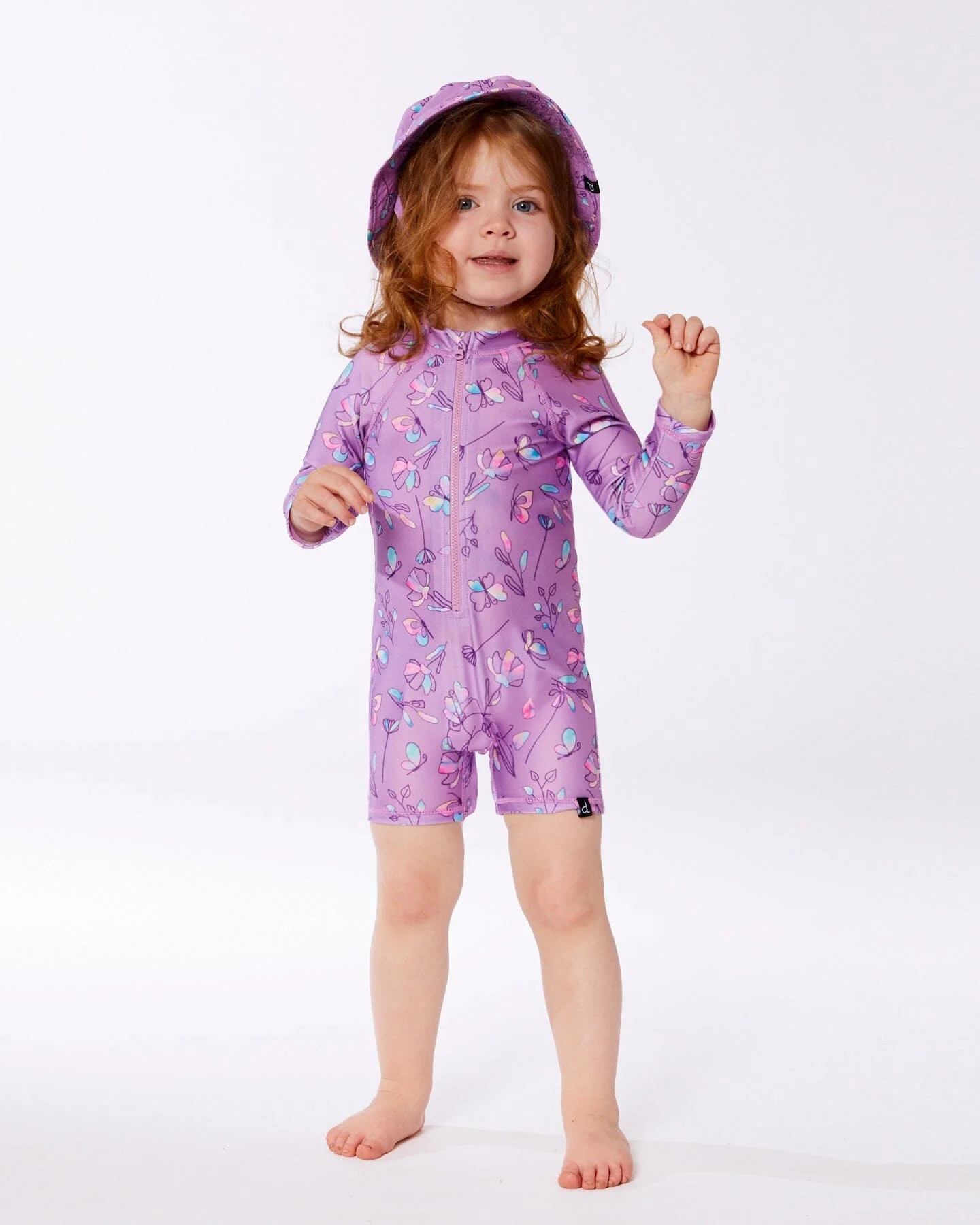 Printed Long Sleeve One-Piece Rashguard Old Mauve And Multicolored Butterflies