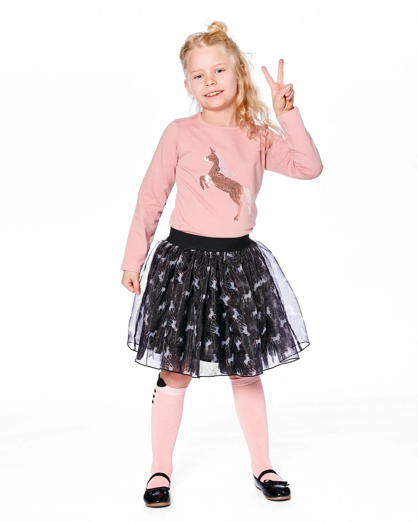 Organic Cotton Long Sleeve T-Shirt Dusty Pink With Sequin Unicorn