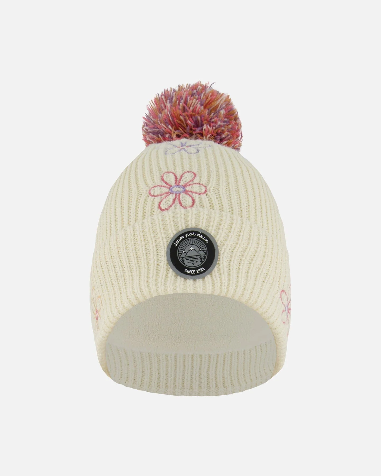 Lined Knit Pompom Hat Off-White And Pink