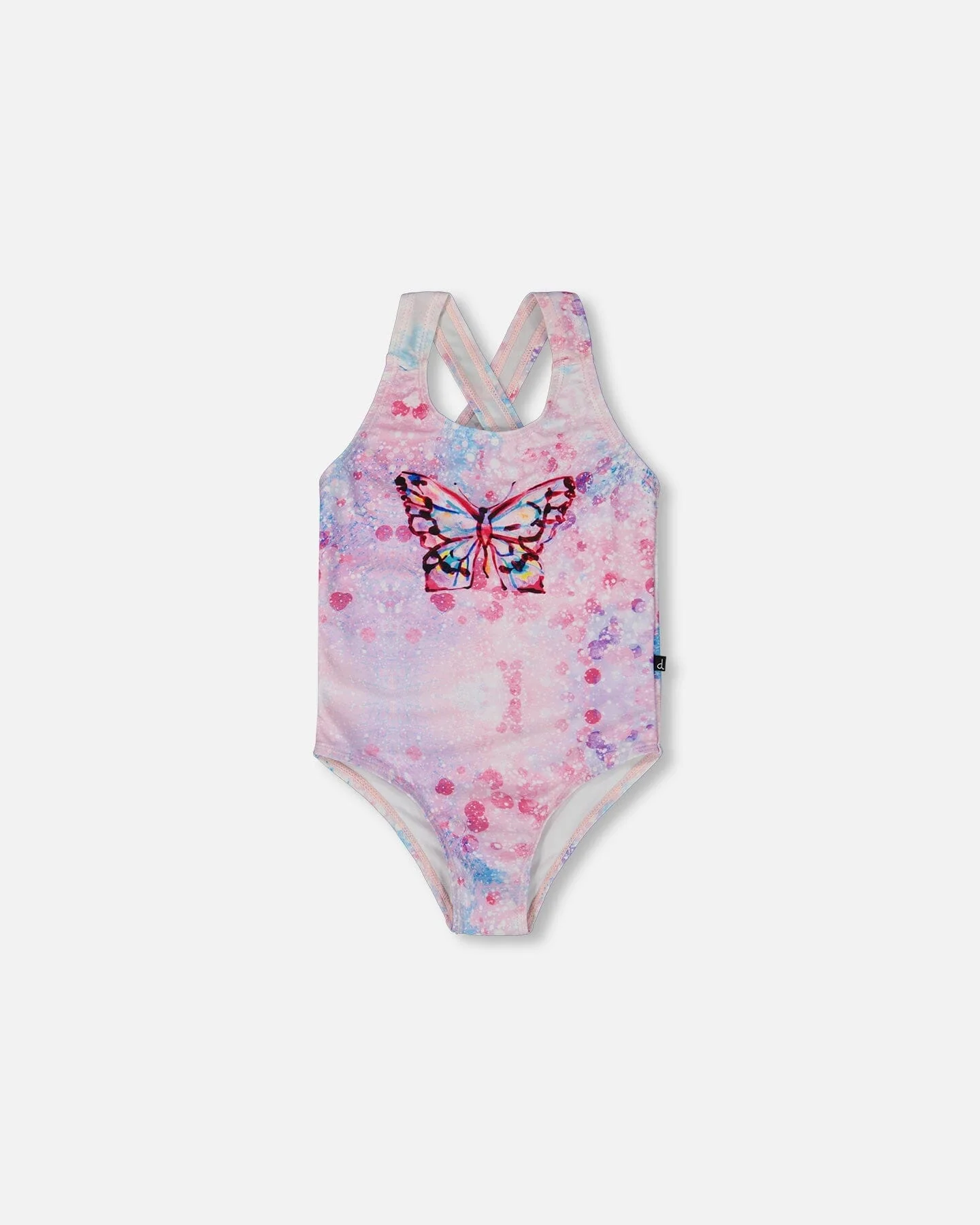Printed One-Piece Swimsuit Pink Butterflies With Bubble Effects