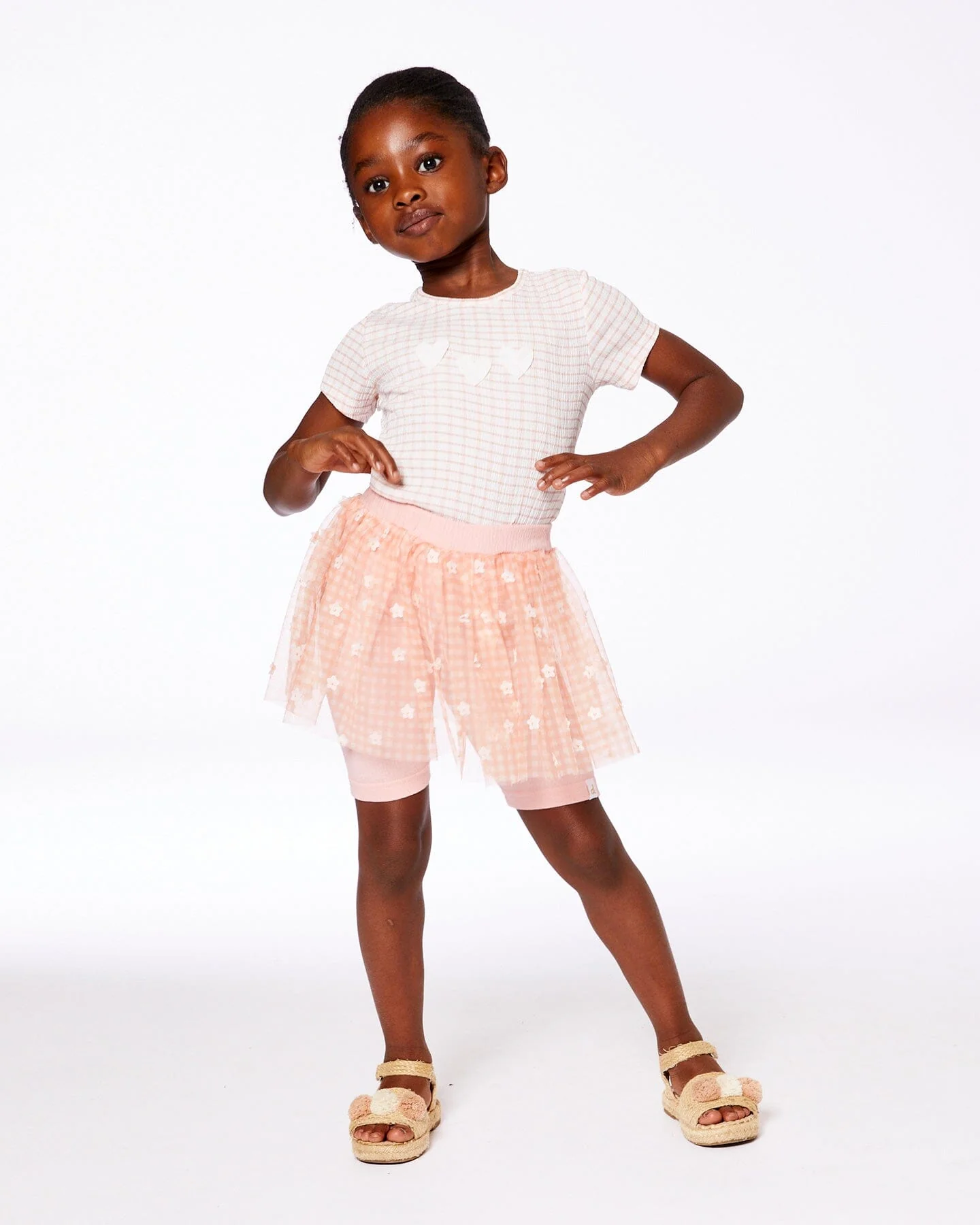 Crinkle Biker Short With Flower Mesh Skirt Light Old Pink