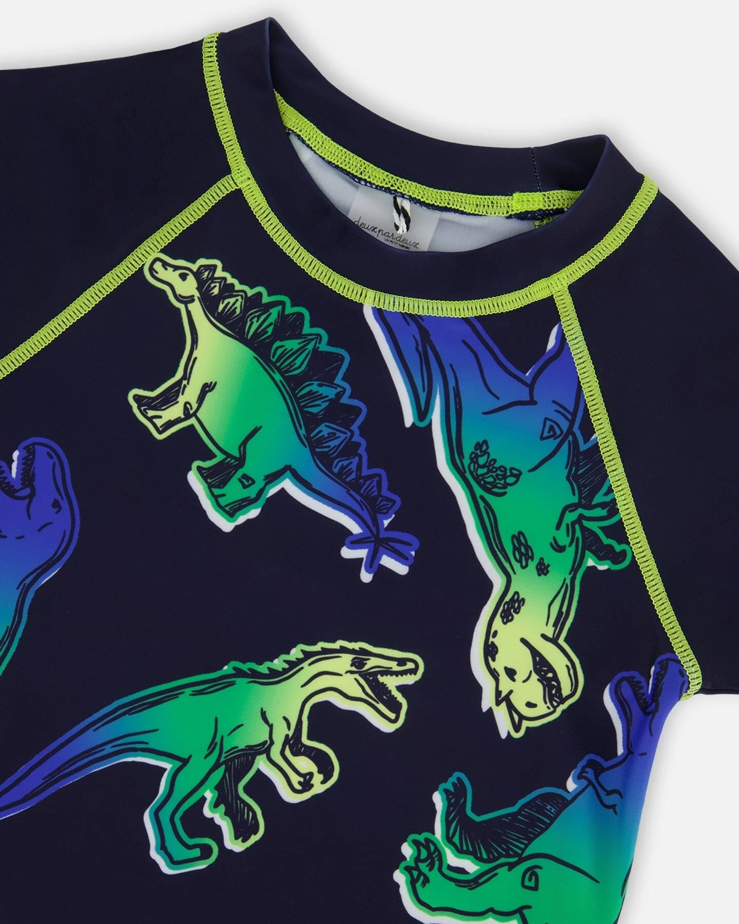 Short Sleeve Rashguard Blue And Green Dino On Navy