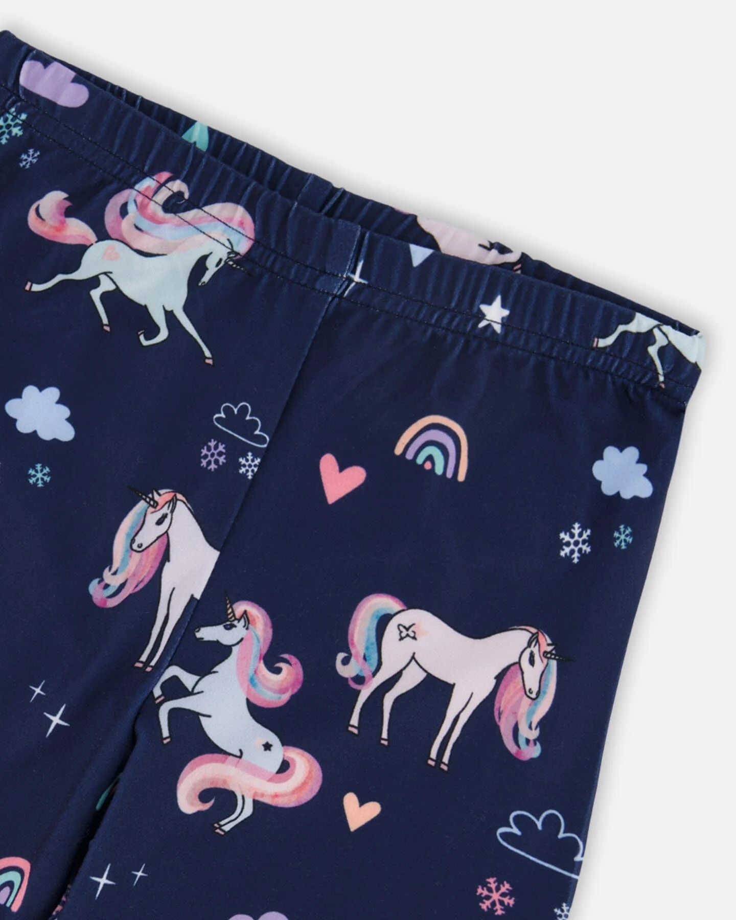 Stretch Jersey Leggings Navy Unicorn Print