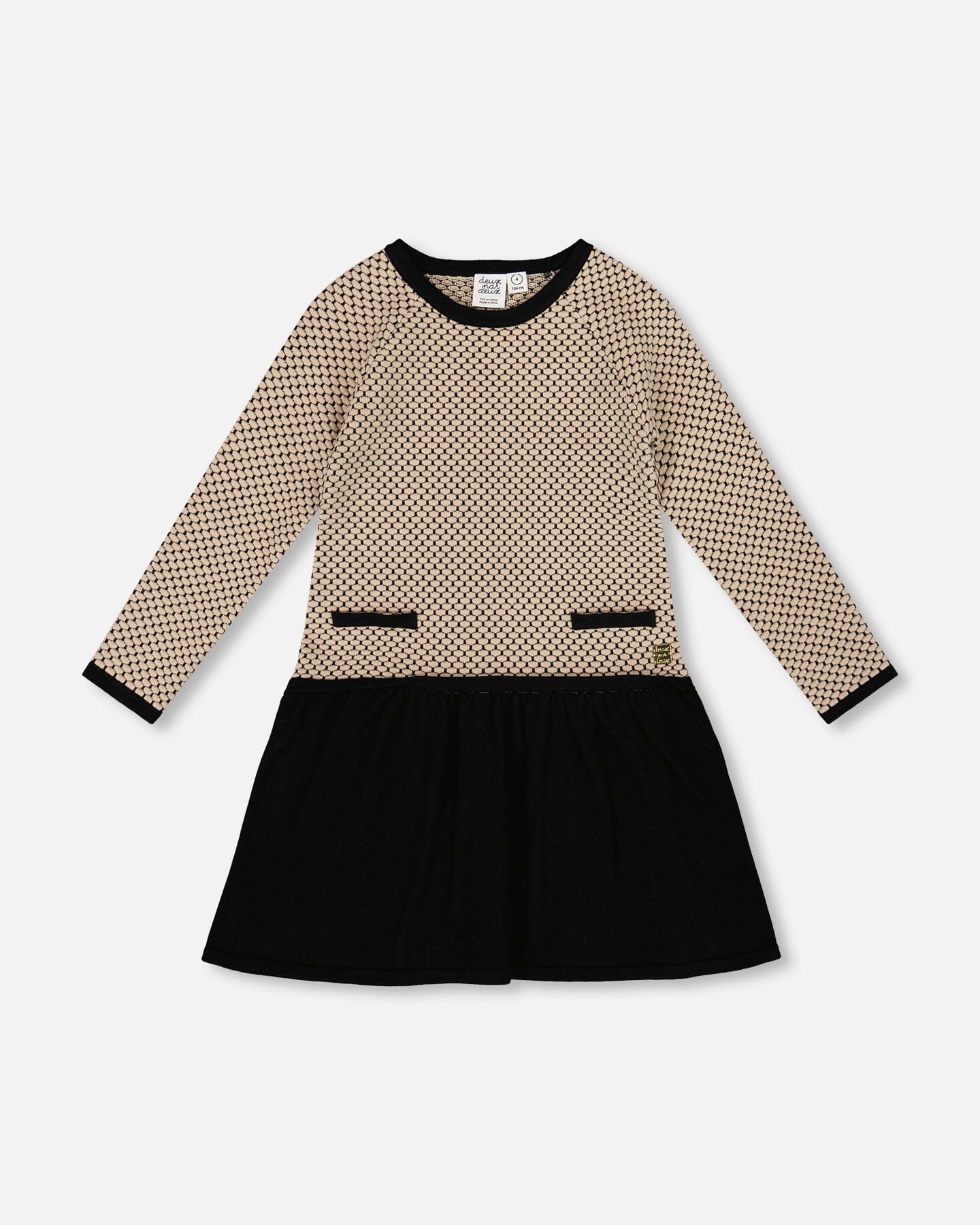 Long Sleeve Knit Sweater Dress Black And Beige