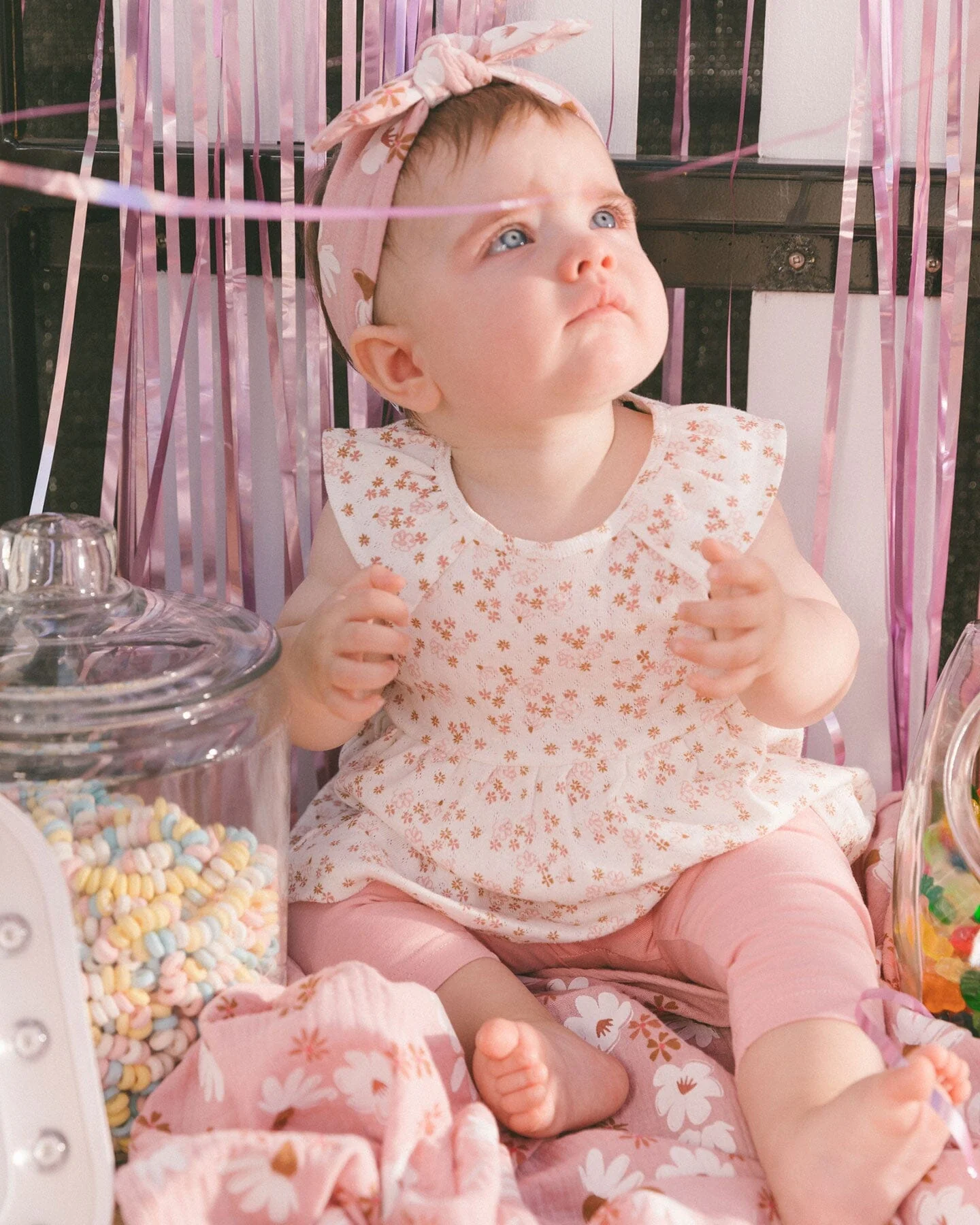 Printed Organic Cotton Tunic And Leggings Set White With Pink Flowers