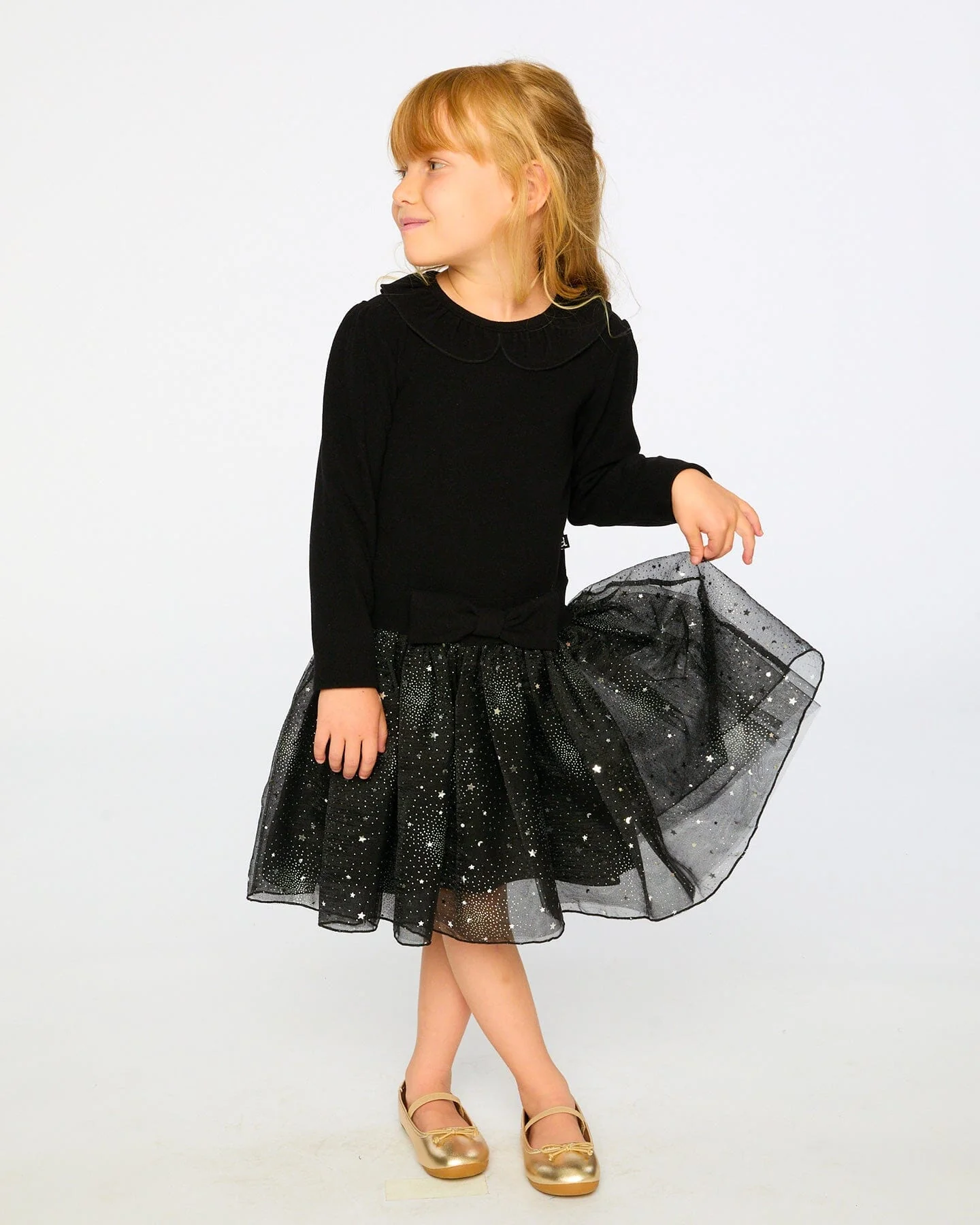 Bi-Material Dress With Glittering Skirt Black