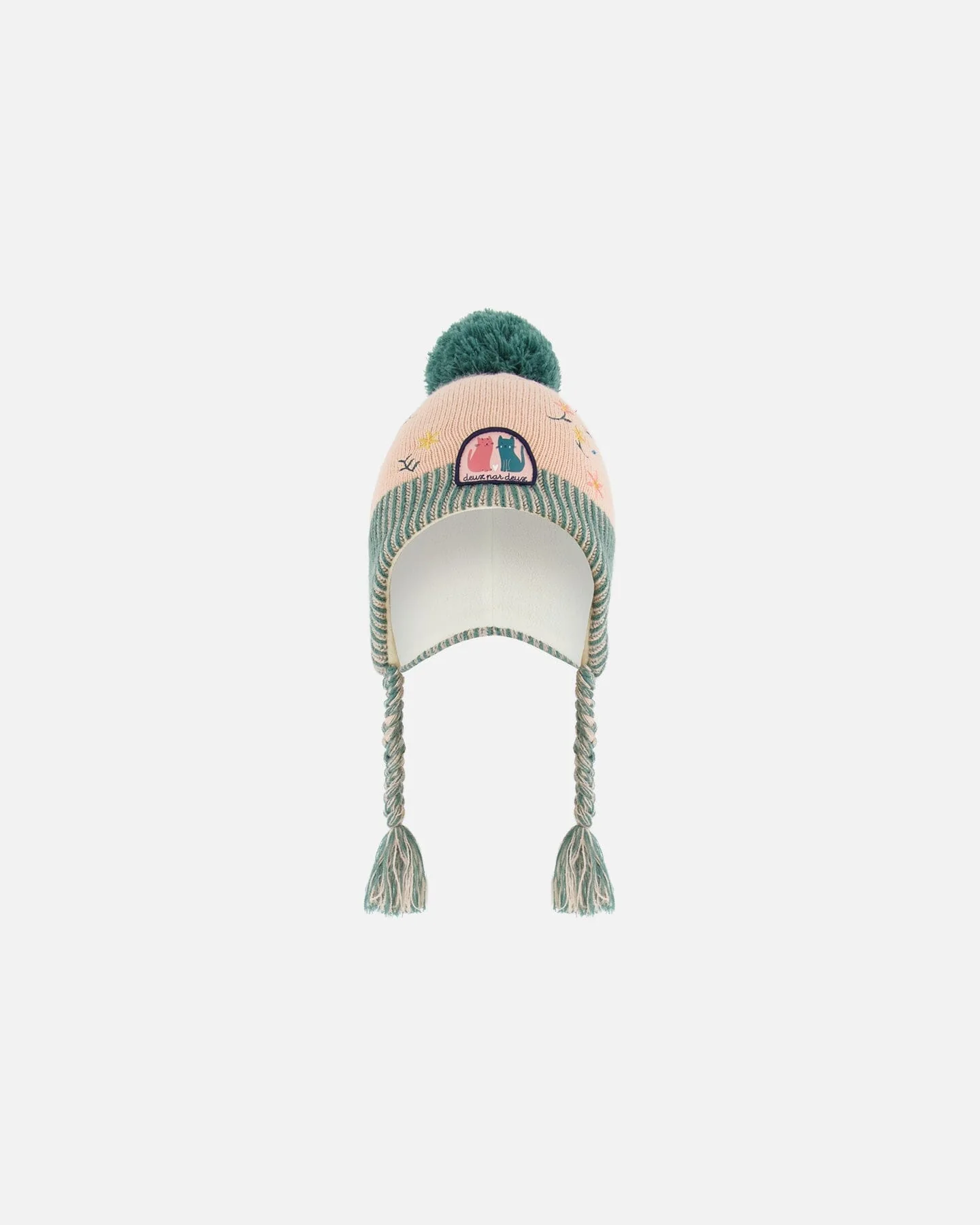 Peruvian Knit Hat Light Pink, Sage Green And Flowers