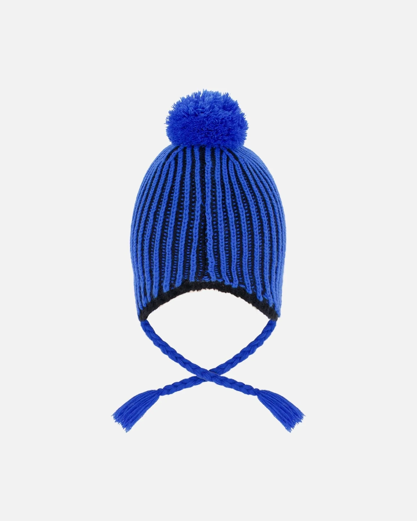 Winter Peruvian Knit Hat With Pompom And Lining Black And Blue