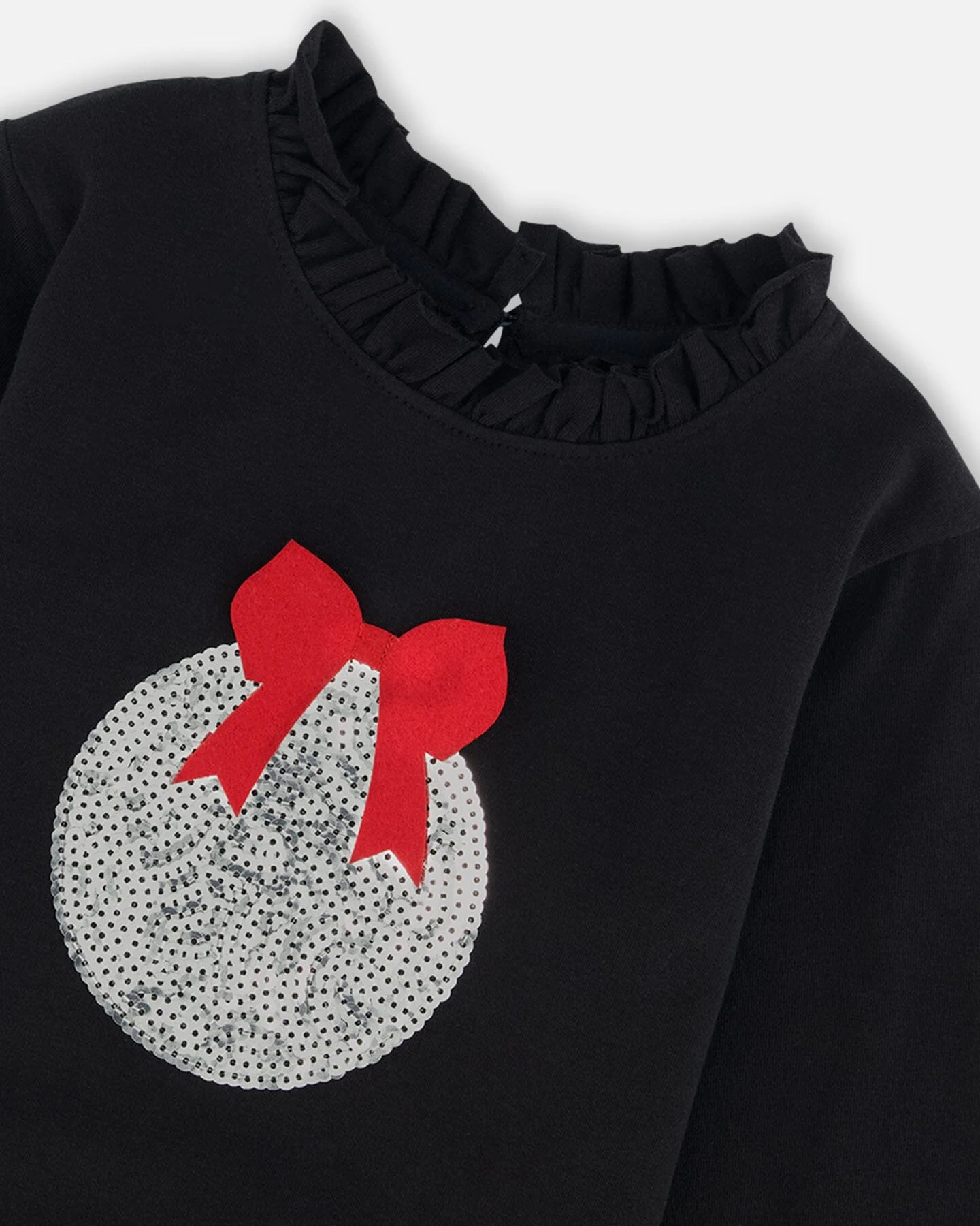 T-Shirt With Frill And Print Black