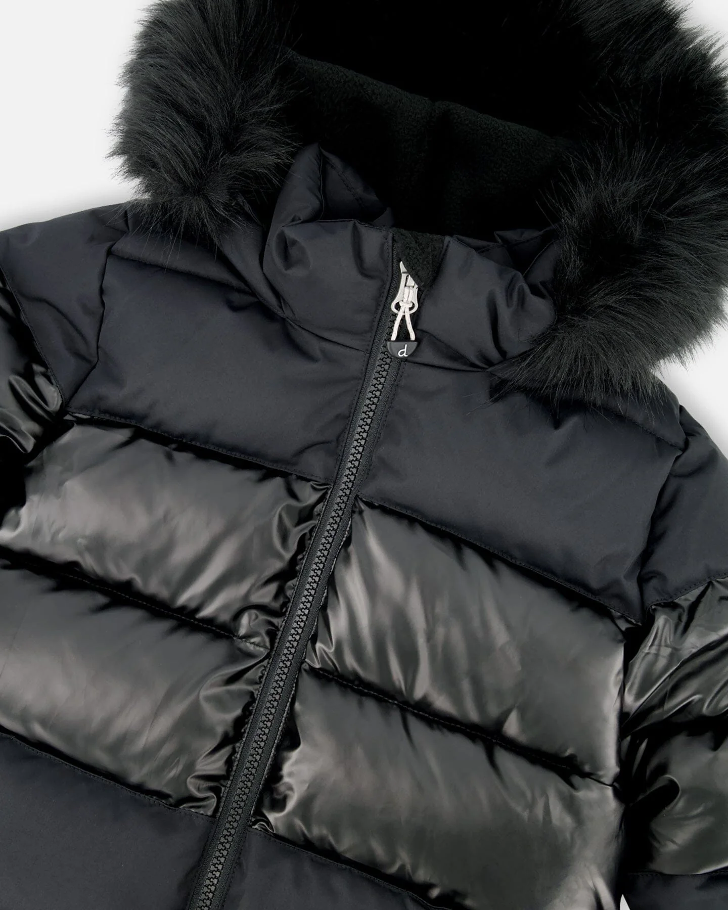 Long Metallic Puffy Coat Black