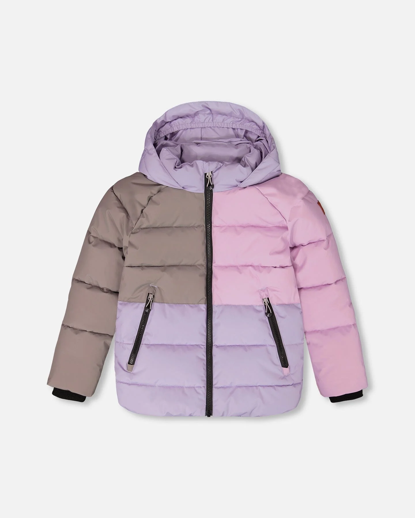 Colorblocked Puffy Winter Coat Purple Gray