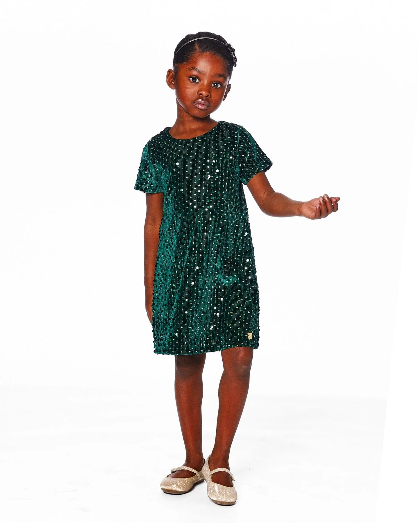 Velvet Short Sleeve Dress Forest Green