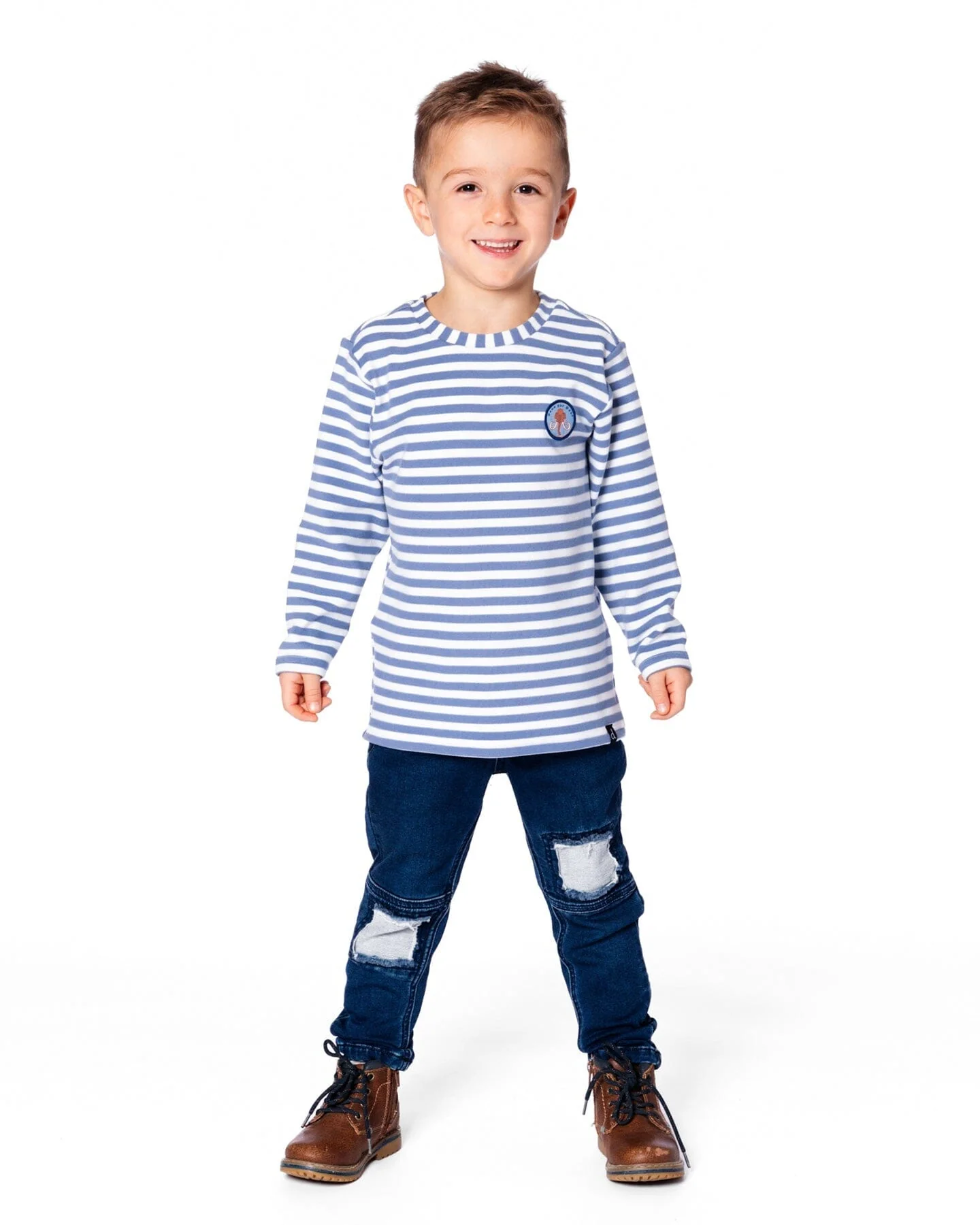 Super Soft Long Sleeve Striped Jersey T-Shirt Light Blue