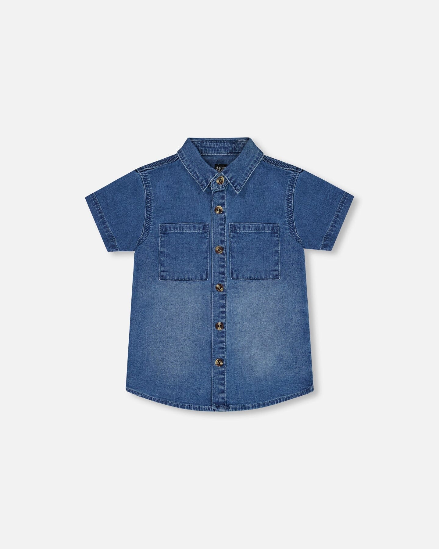 Short Sleeve Button Down Shirt Dark Denim Blue