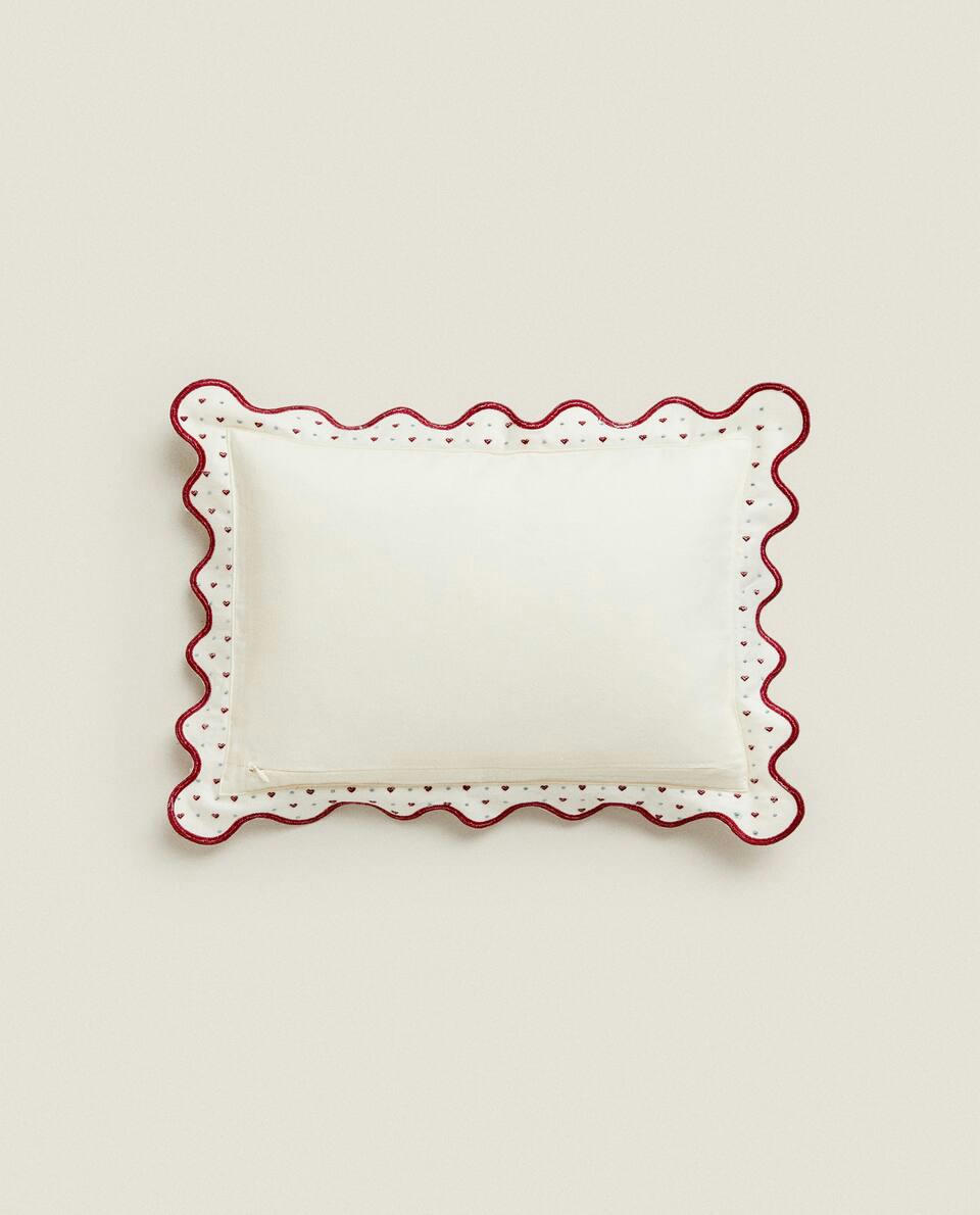 CHILDREN'S CHRISTMAS HEARTS COTTON CUSHION COVER