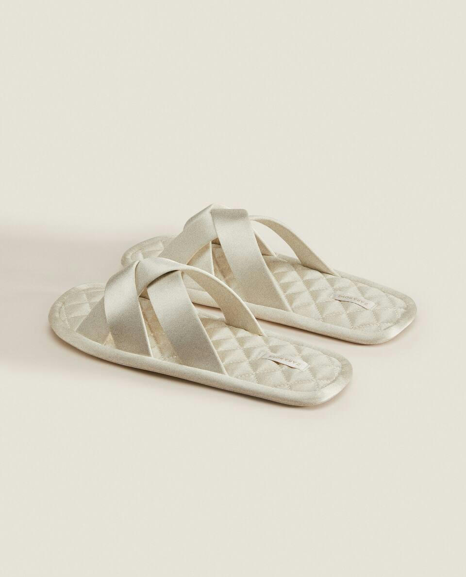 QUILTED SATEEN SLIPPERS