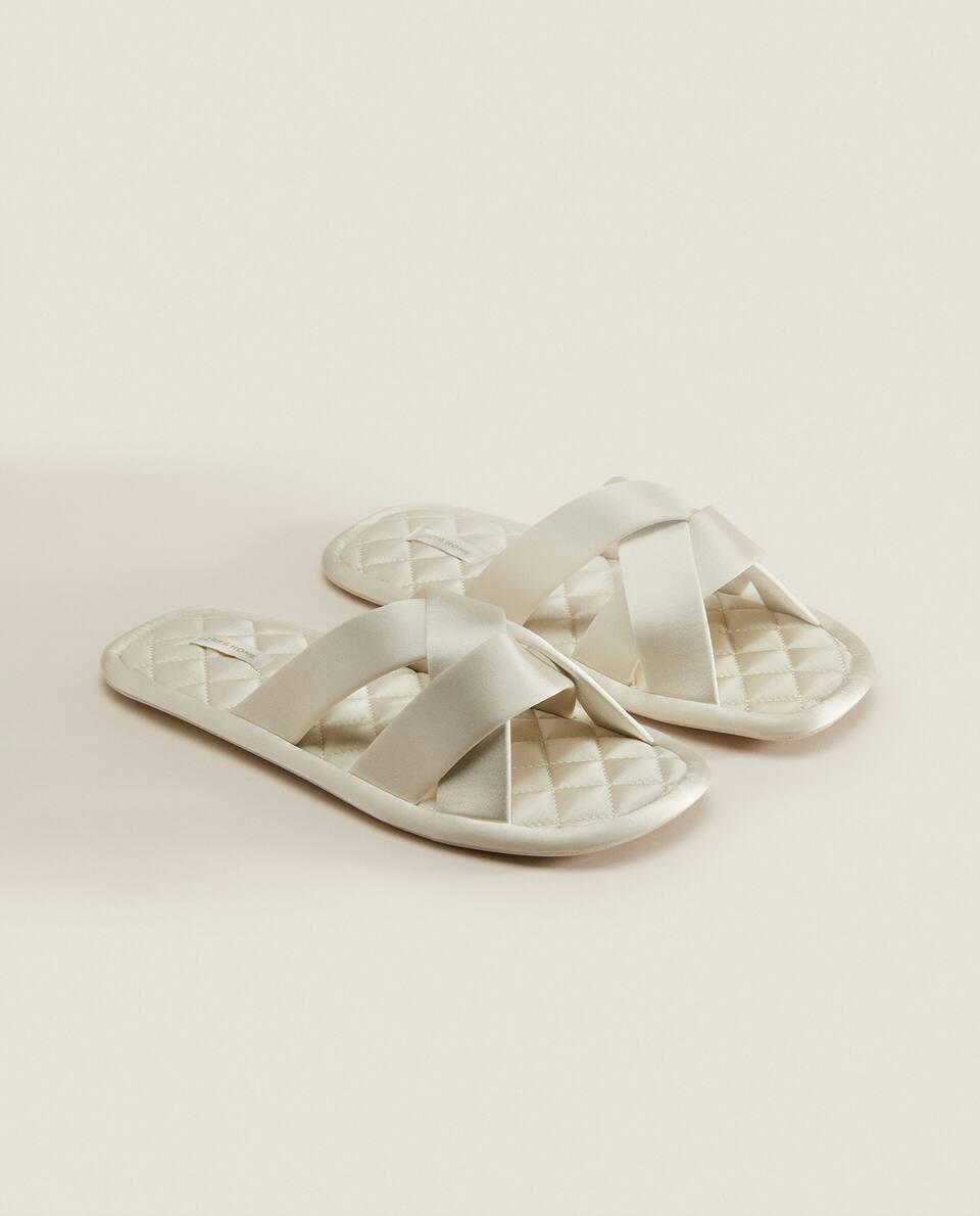 QUILTED SATEEN SLIPPERS