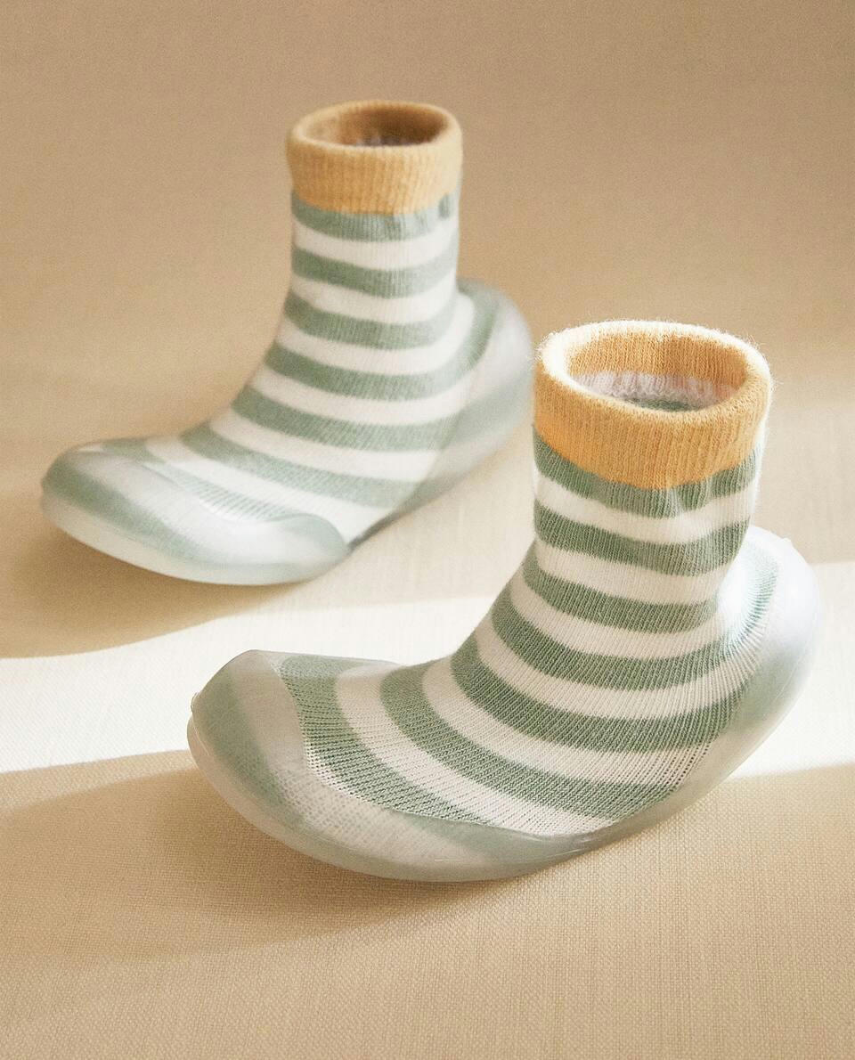 STRIPED SOCK-STYLE SLIPPERS