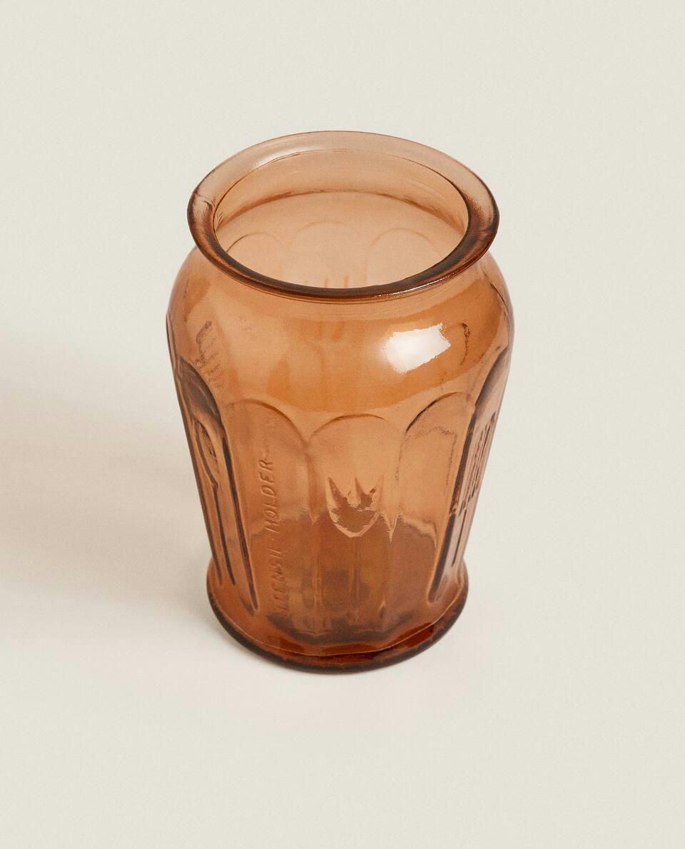 FACETED GLASS UTENSIL HOLDER