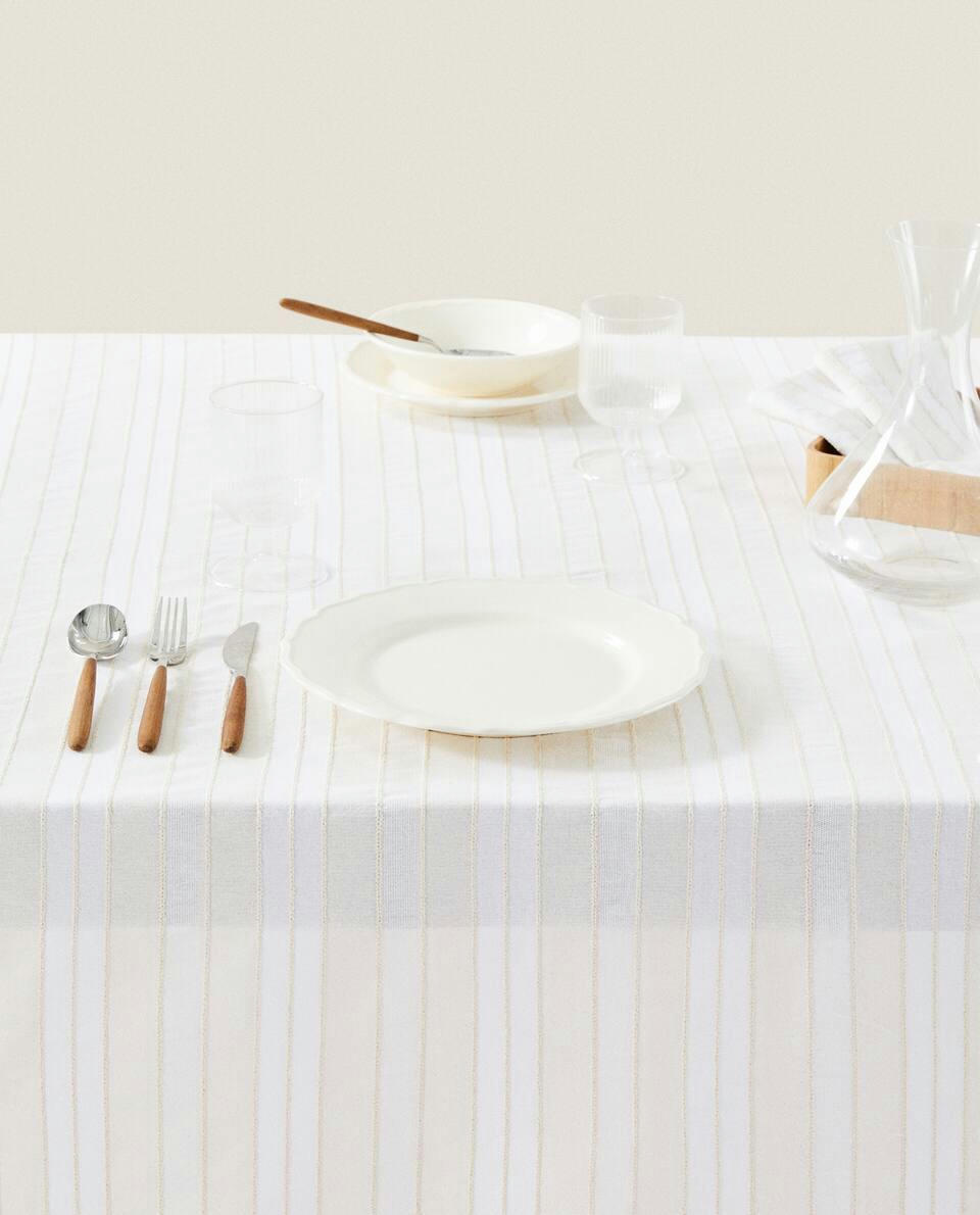 DYED THREAD STRIPED TABLECLOTH